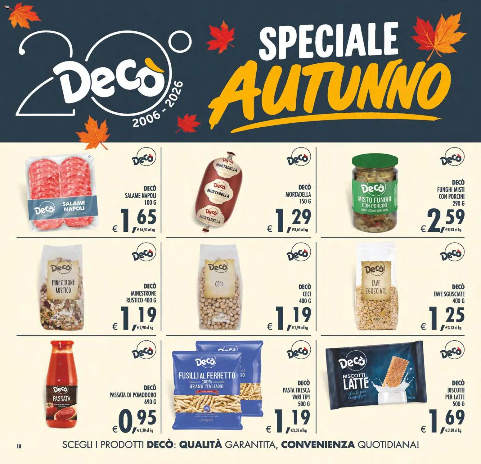 Volantino Decò del 23/10/2026 | Pagina: 10 | Prodotti: Minestrone, Pomodoro, Funghi, Mortadella