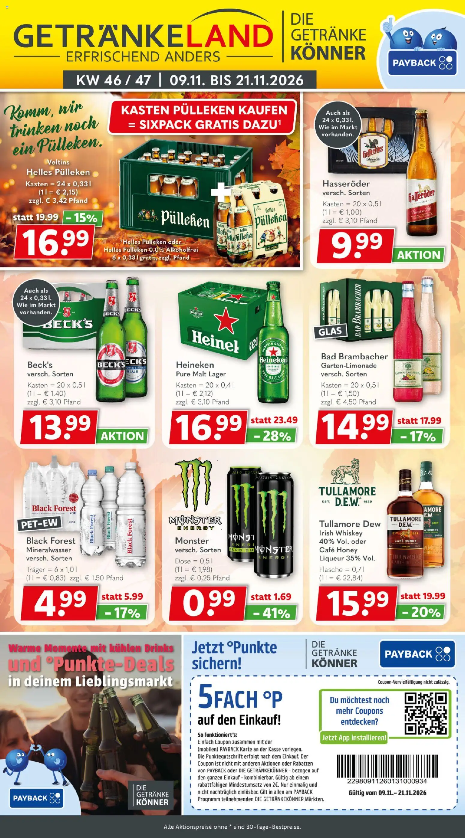 Getränkeland Prospekt – gültig ab 09.11.2026 | Seite: 1 | Produkte: Helles pulleken, Energy, Bad, Monster