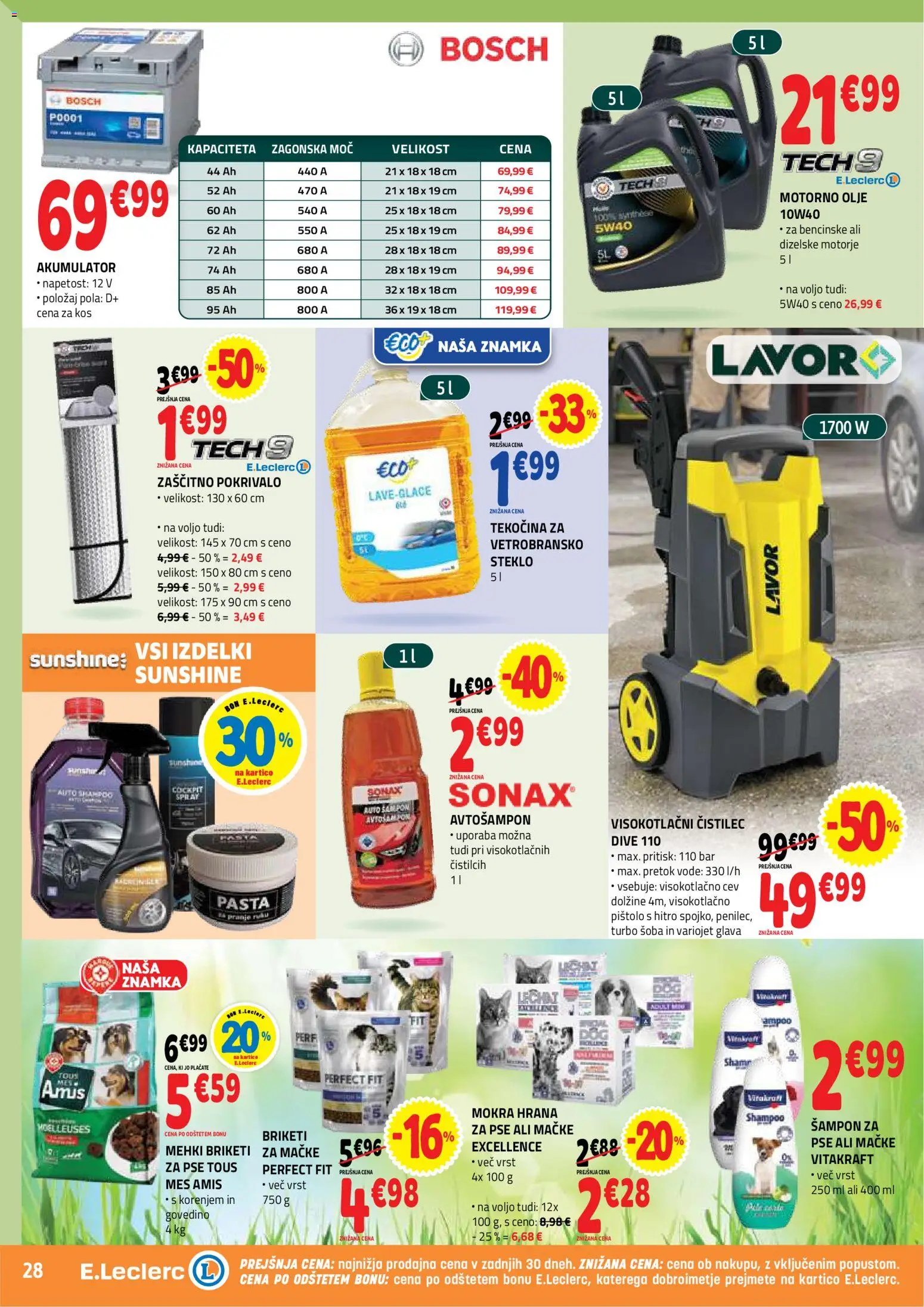 Novi E.leclerc katalog ponudbe – veljaven od 15.07.2026 | Stran: 28 | Izdelki: Kos, Sampon, Akumulator, Olje