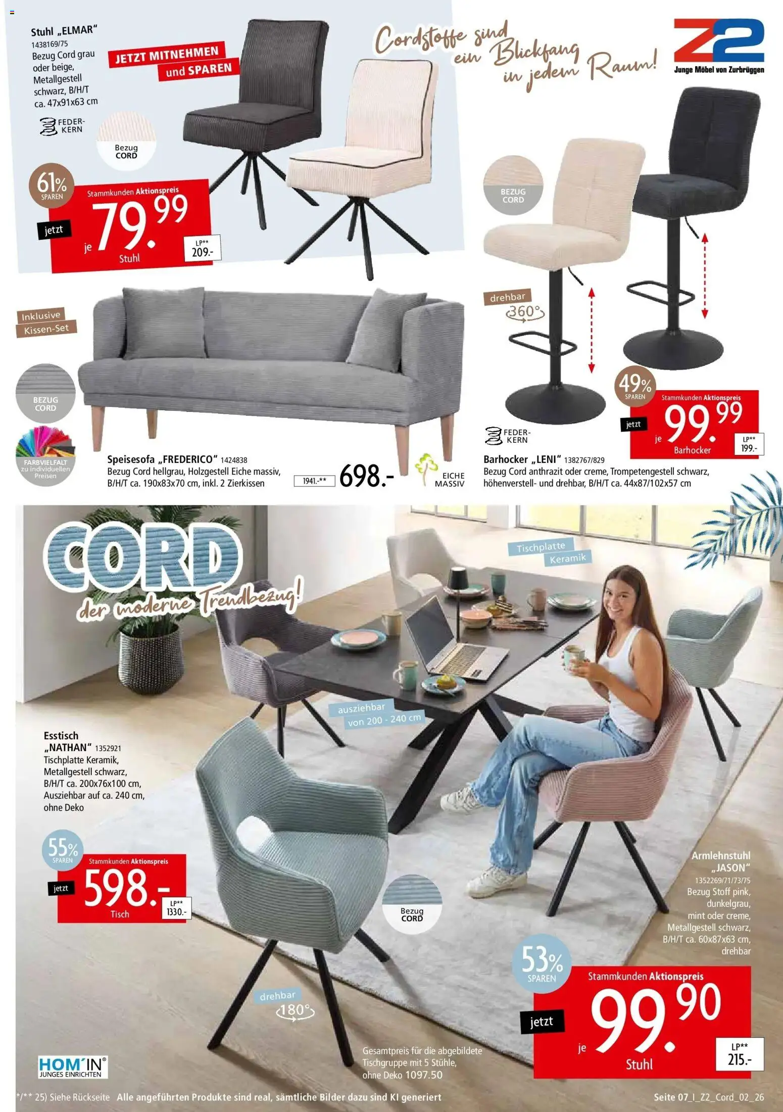 Zurbrüggen Mitnahme Möbel – gültig ab 01.09.2026 | Seite: 7 | Produkte: Esstisch, Barhocker, Tisch, Bilder