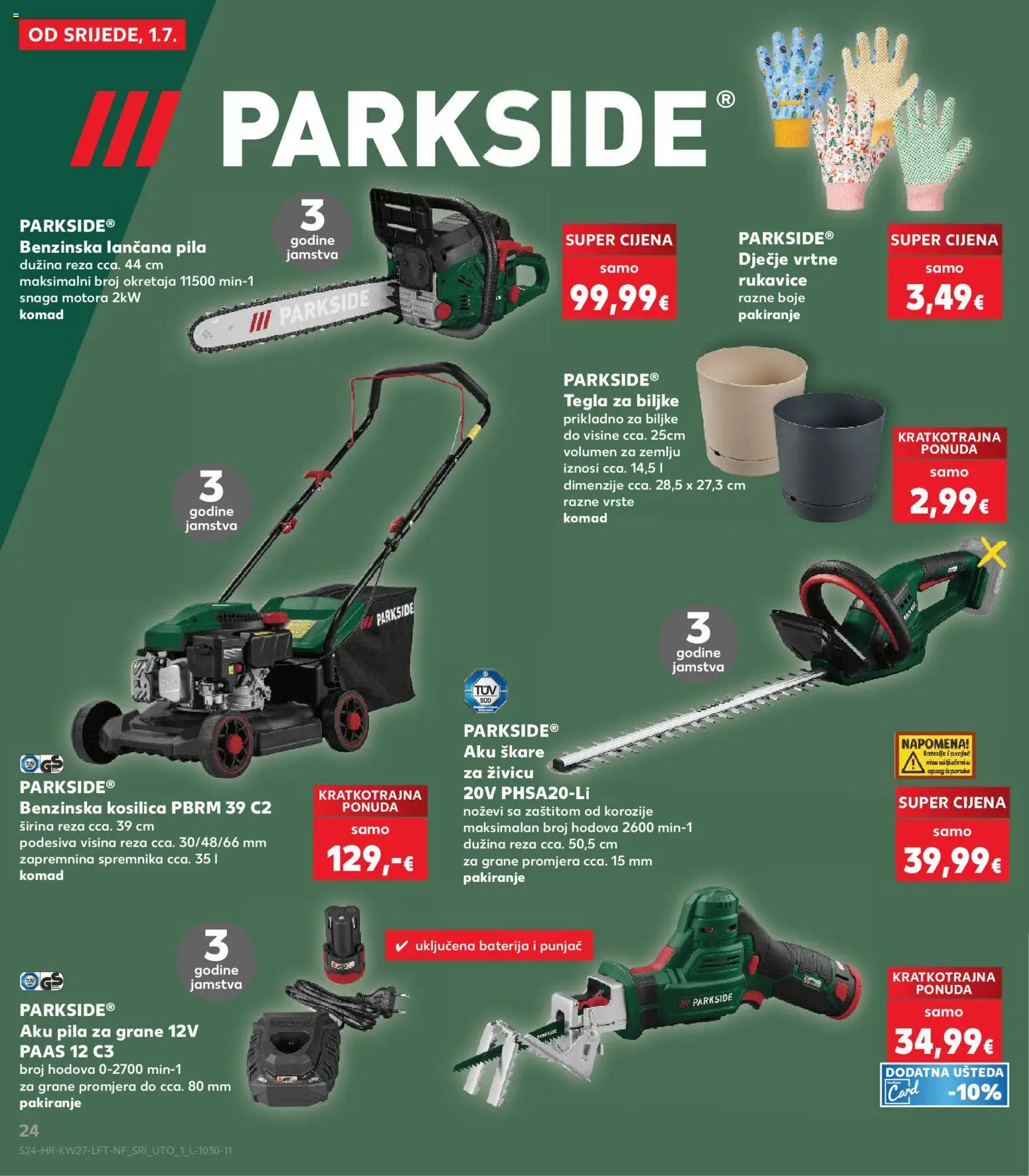 Kaufland katalog | vrijedi od 01.07.2026 | Stranica: 24 | Proizvodi: Kosilica, Benzinska kosilica, Rukavice, Parkside