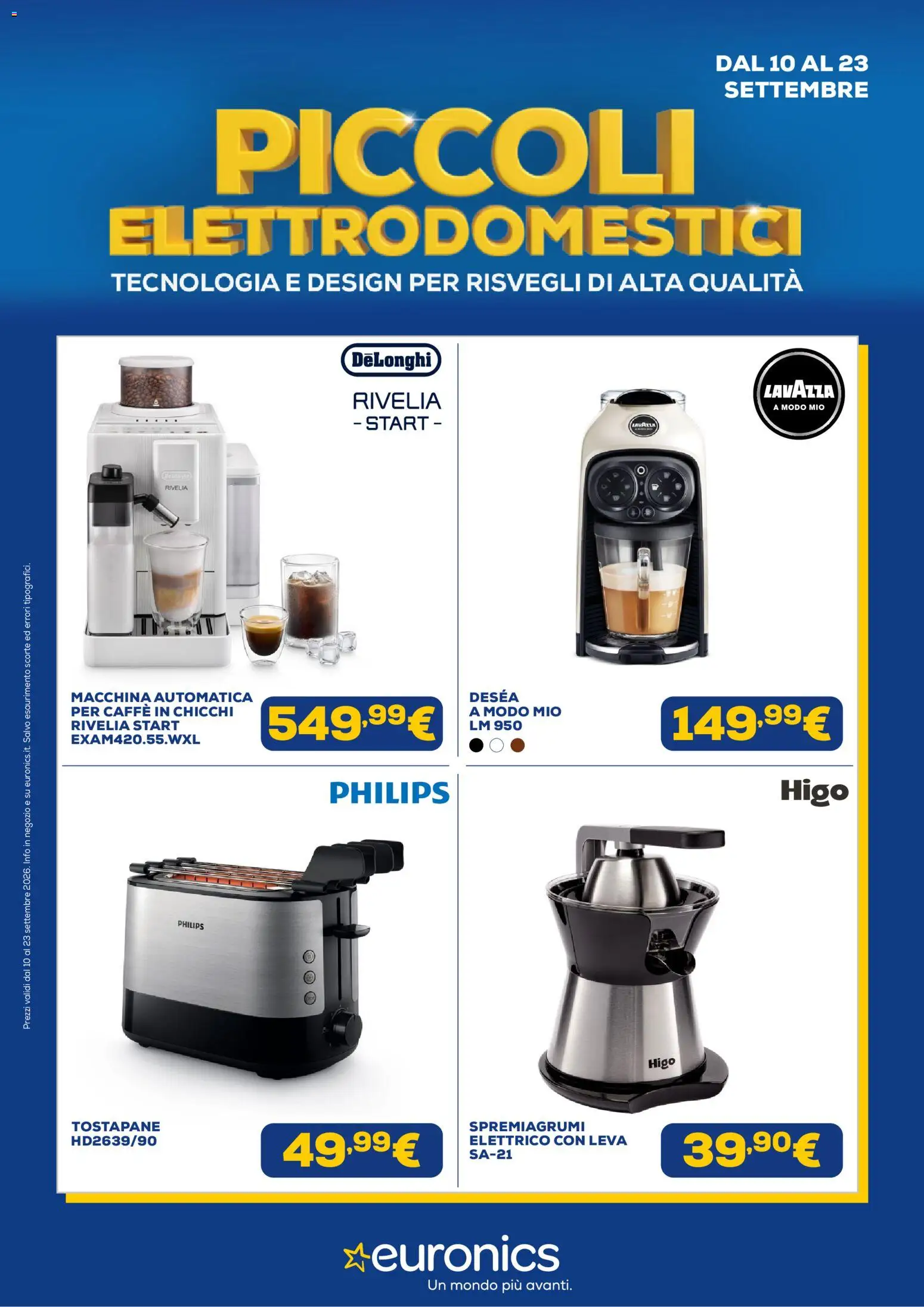 Volantino Euronics del 10/09/2026 | Pagina: 1 | Prodotti: Macchina automatica per caffè, Caffè, Spremiagrumi, Tostapane