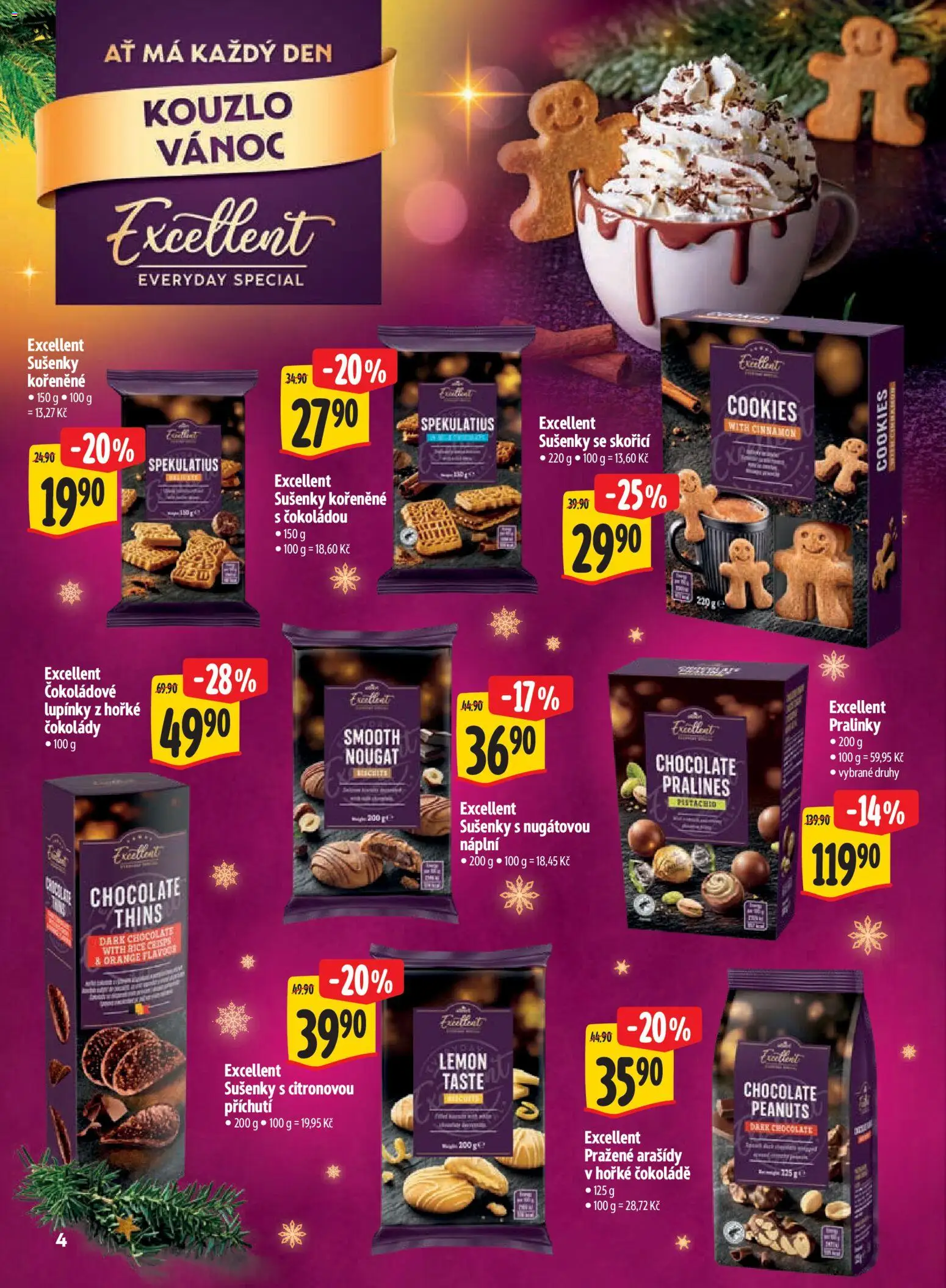 Albert leták - Supermarket Kouzlo Vánoc od 29.10.2026 | Strana: 4 | Produkty: Cookies, Arašídy, Spekulatius, Sušenky