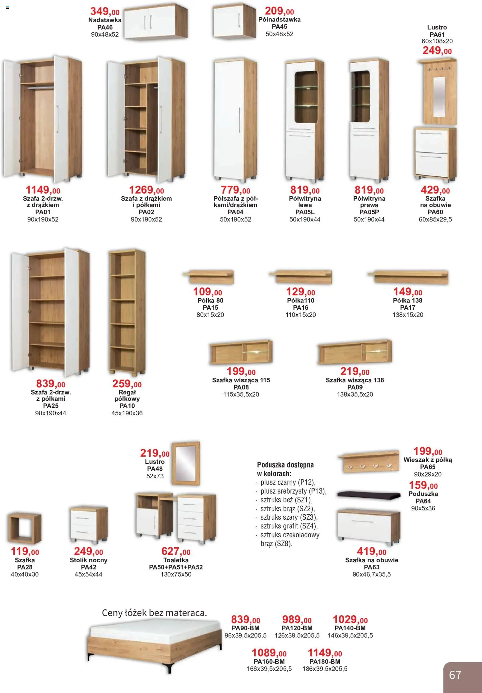 Bodzio Katalog od 01.08.2026 | Strona: 67 | Produkty: Szafa, Stolik nocny, Półka, Toaletka