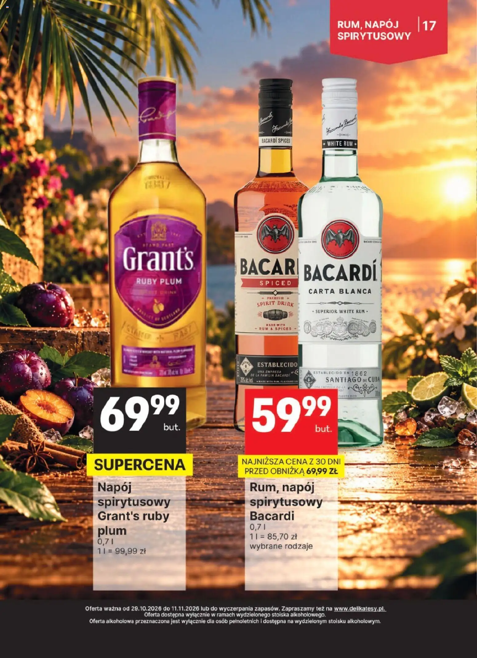 Delikatesy Centrum gazetka - DeliBarek od 29.10.2026 | Strona: 17 | Produkty: Grant's, Bacardi, Bacardi spiced, Rum