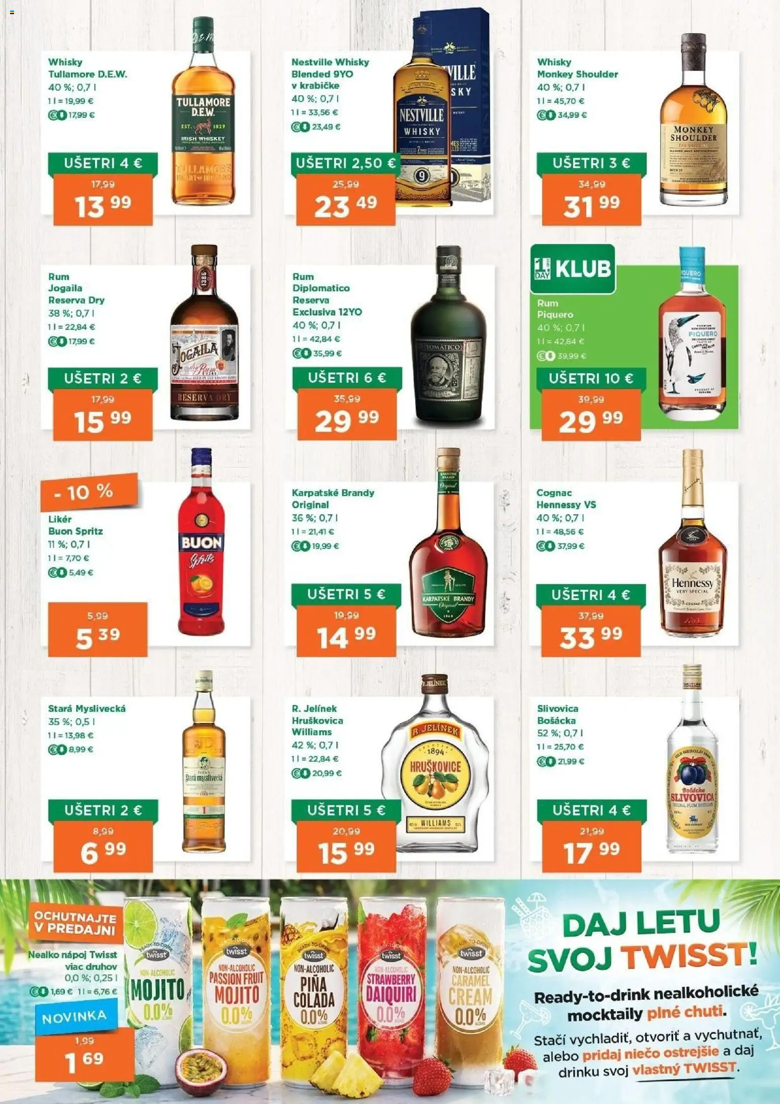 Nové 1day akcie – leták je platný od 27.08.2026 | Strana: 2 | Produkty: Diplomatico, Karpatské brandy, Whisky, Hennessy