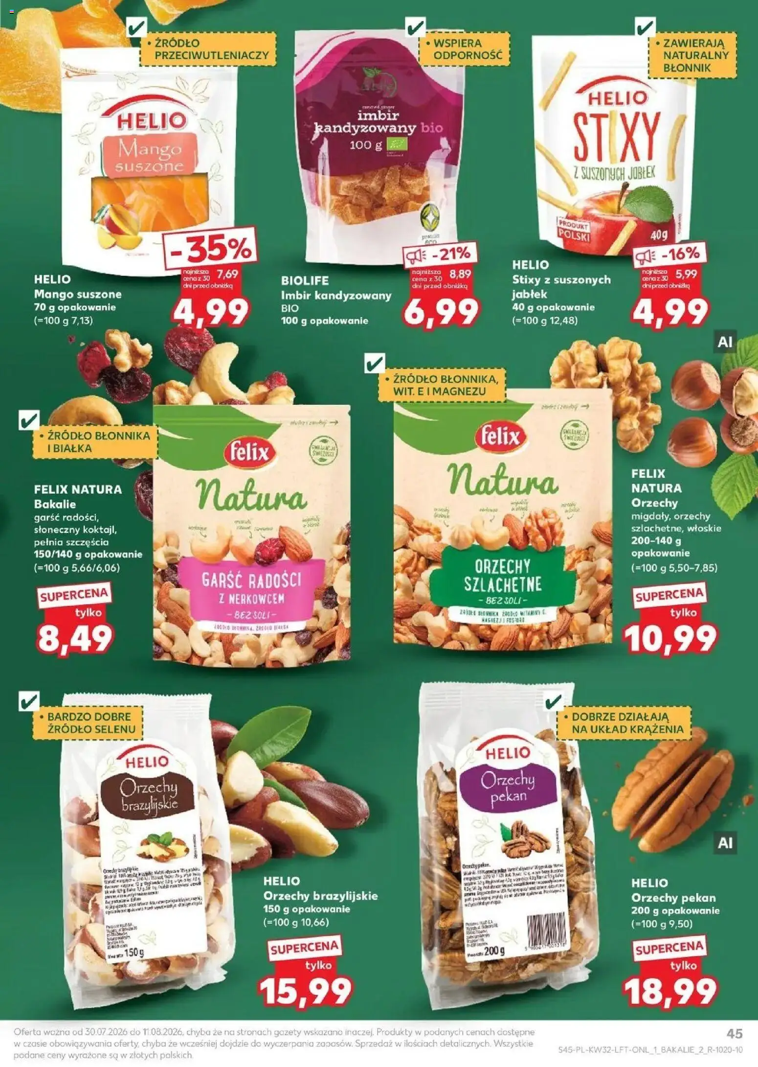 Kaufland gazetka od 06.08.2026 | Strona: 45 | Produkty: Orzechy pekan, Imbir kandyzowany, Błonnik, Orzechy