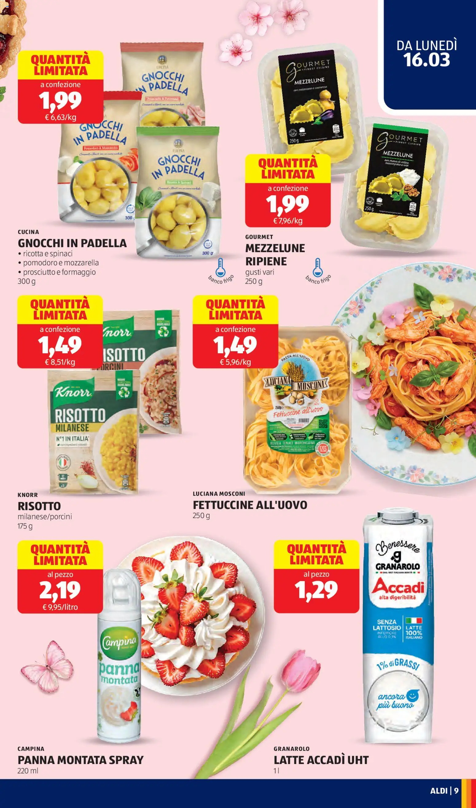 Volantino Aldi del 16.03.2026 | Pagina: 9 | Prodotti: Panna, Mozzarella, Pomodoro, Gnocchi