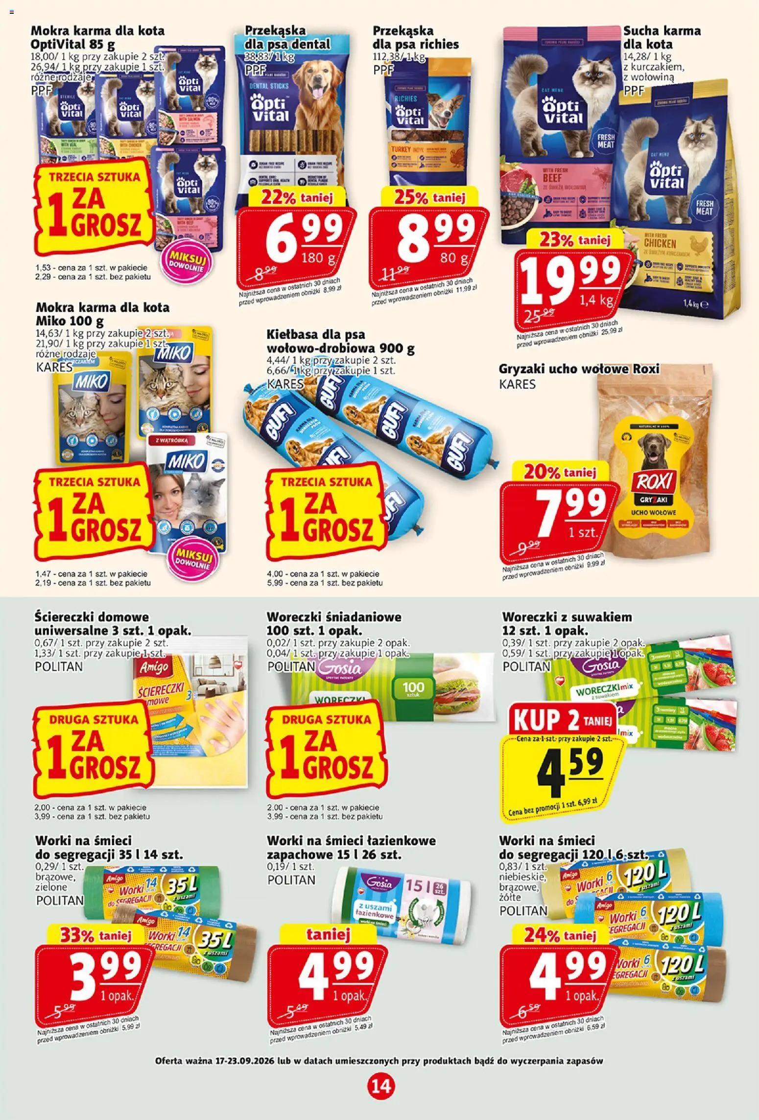 Prim Market gazetka od 17.09.2026 | Strona: 14 | Produkty: Kiełbasa, Ściereczki, Woreczki z suwakiem, Wołowina