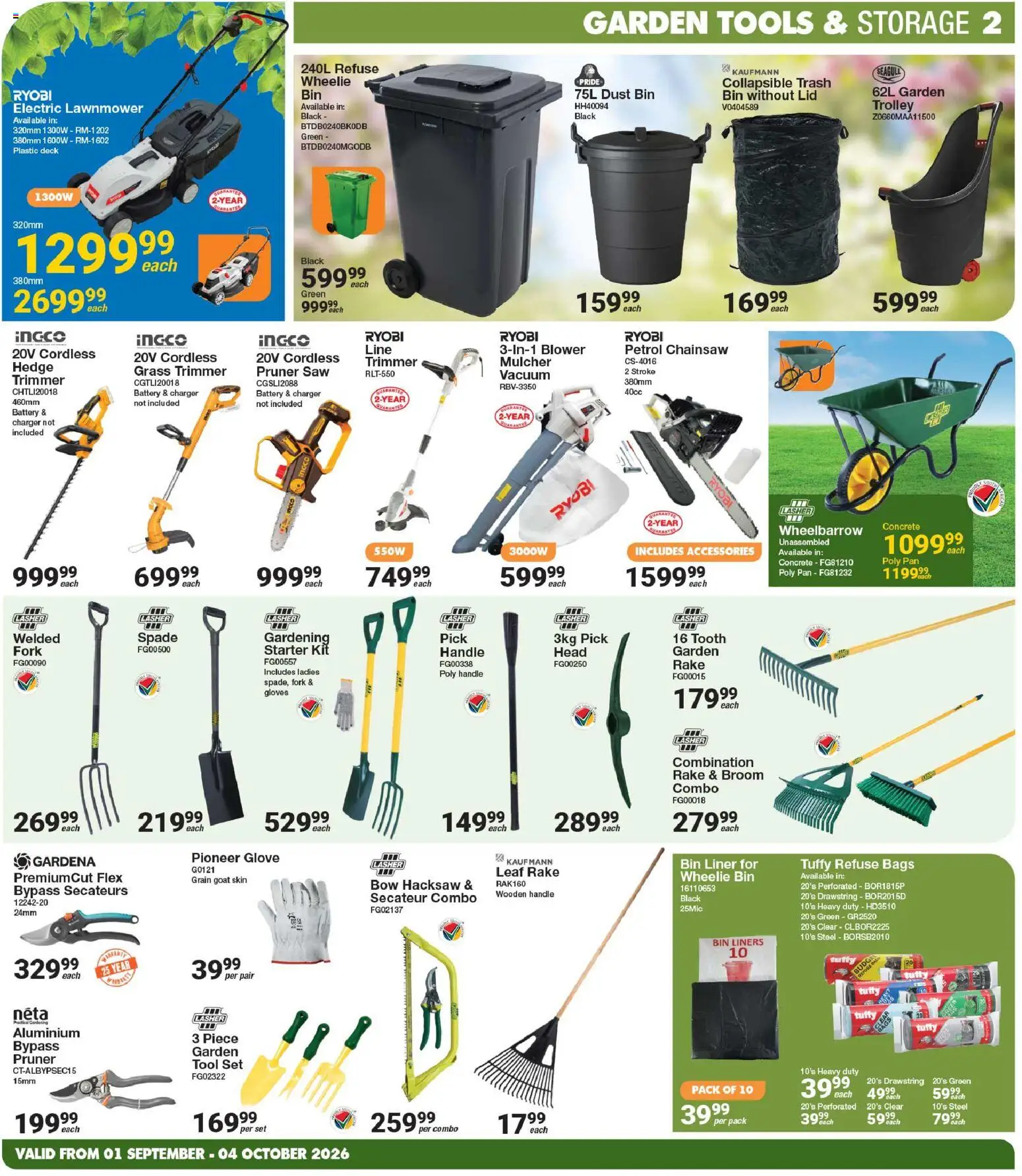 New MICA catalogue – valid from 01/09/2026 | Page: 2 | Products: Glove, Chainsaw, Broom, Wheelbarrow