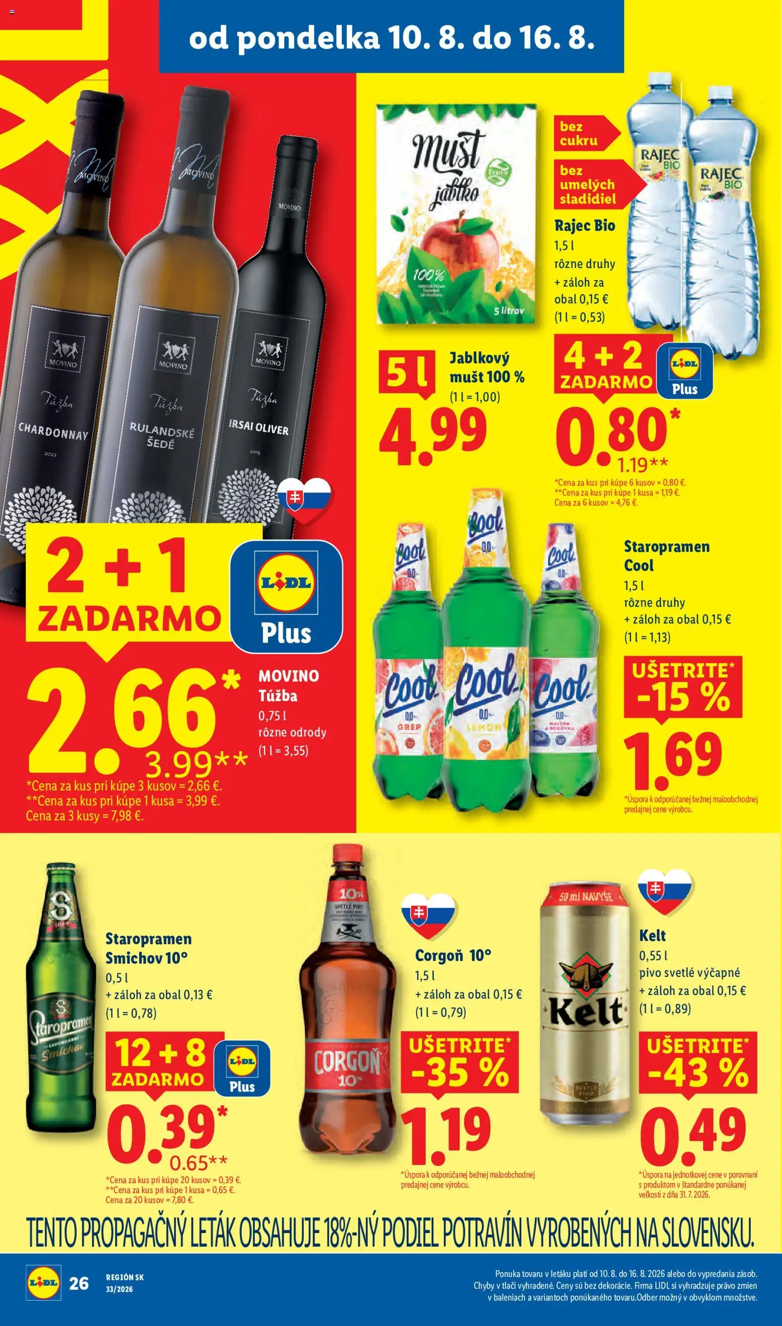 Nové Lidl akcie – leták je platný od 10.08.2026 | Strana: 32 | Produkty: Kelt, Rajec, Staropramen, Corgoň