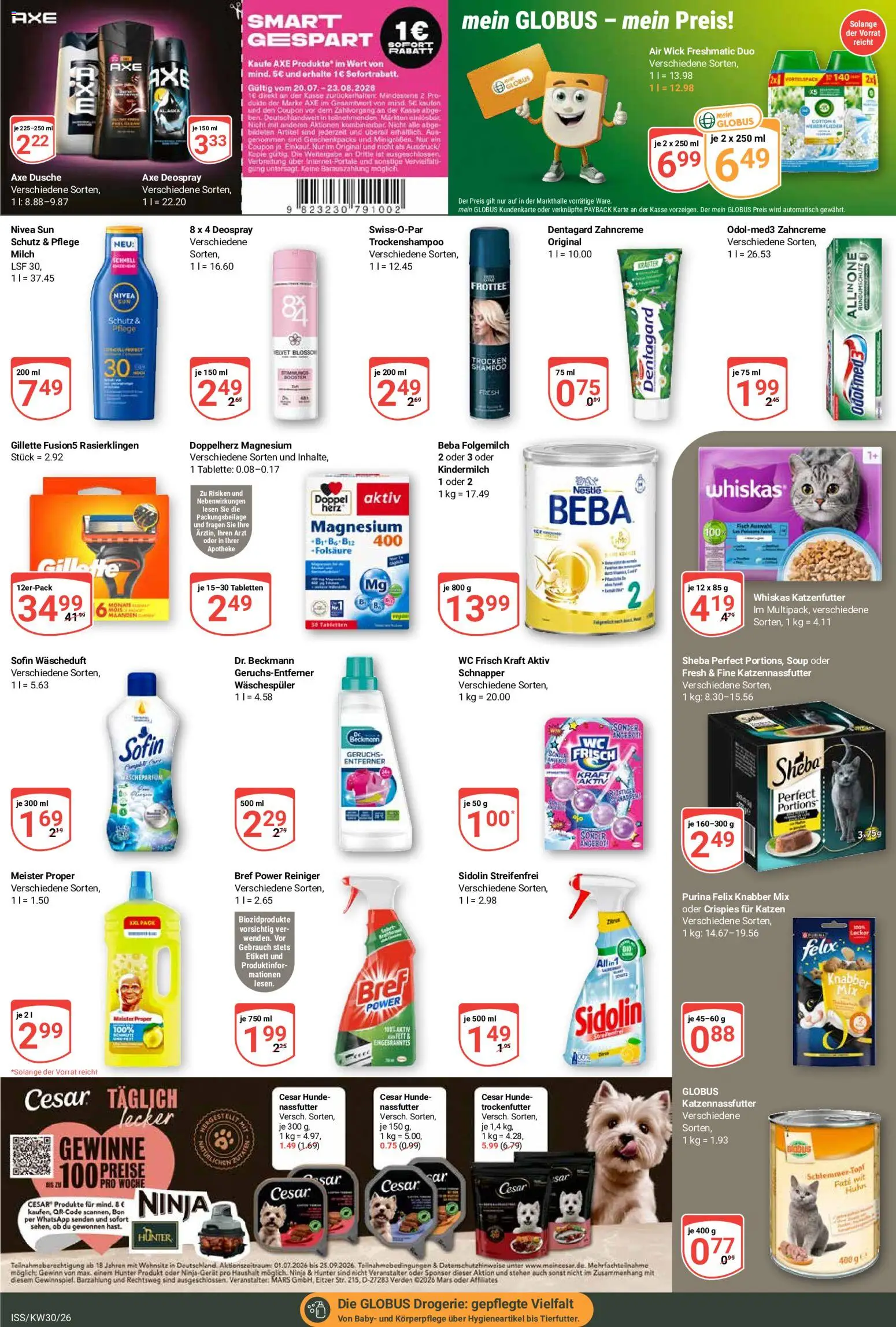 Globus Prospekt – gültig ab 20.07.2026 | Seite: 17 | Produkte: Katzenfutter, Dusche, Axe, Whiskas