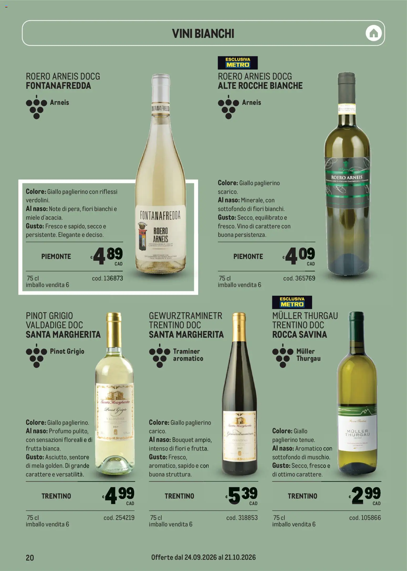 Volantino Metro del 24/09/2026 | Pagina: 20 | Prodotti: Frutta, Vino, Miele, Profumo