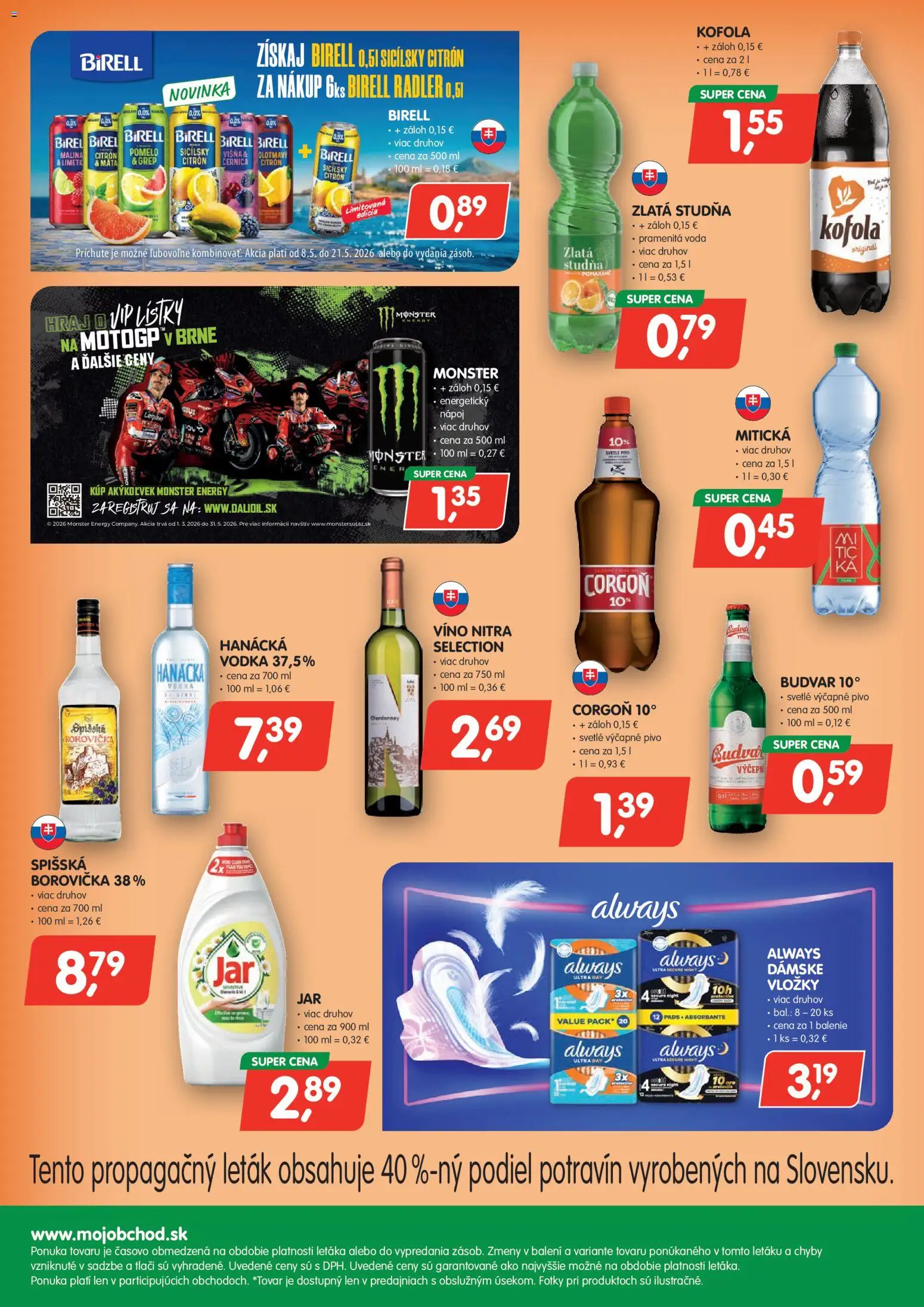 Nové Môj obchod akcie – leták je platný od 08.05.2026 | Strana: 4 | Produkty: Víno, Borovička, Vodka, Pomelo