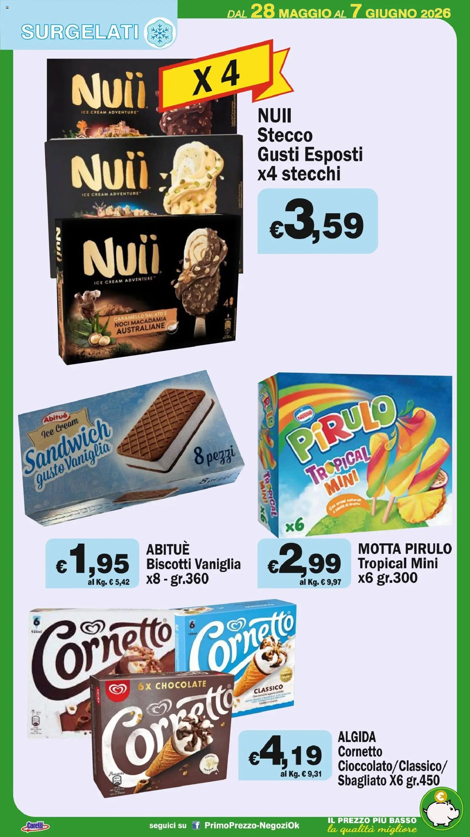 Volantino Primo Prezzo del 28.05.2026 | Pagina: 37 | Prodotti: Cornetto, Panna, Biscotti, Noci