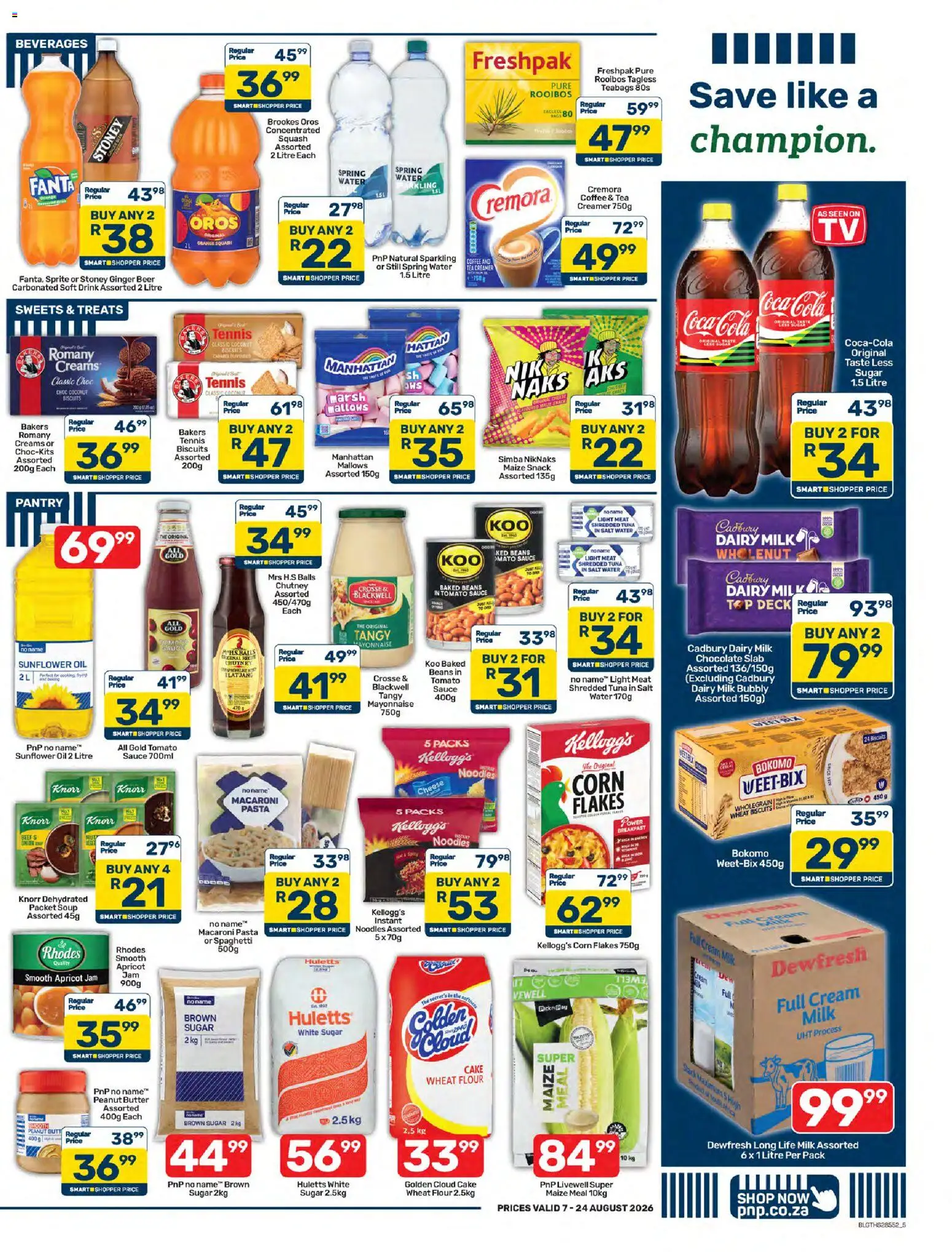 New Pick n Pay catalogue – valid from 07/08/2026 | Page: 5 | Products: Breakfast, Squash, Biscuits, Soup
