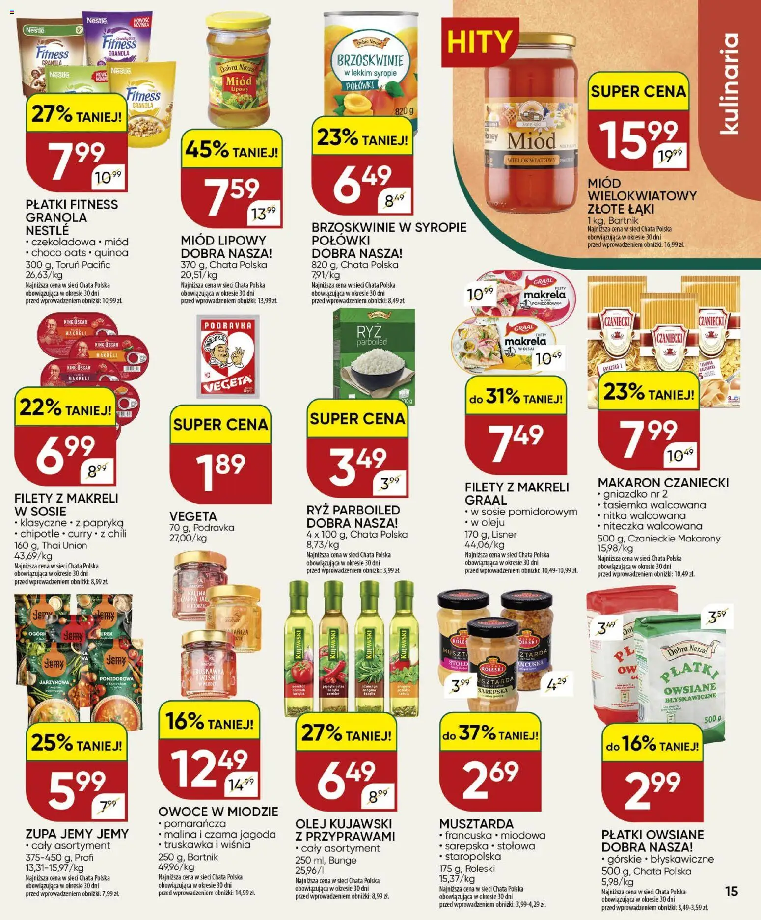 Chata Polska gazetka od 08.10.2026 | Strona: 15 | Produkty: Czekoladowa, Miód, Granola, Musztarda
