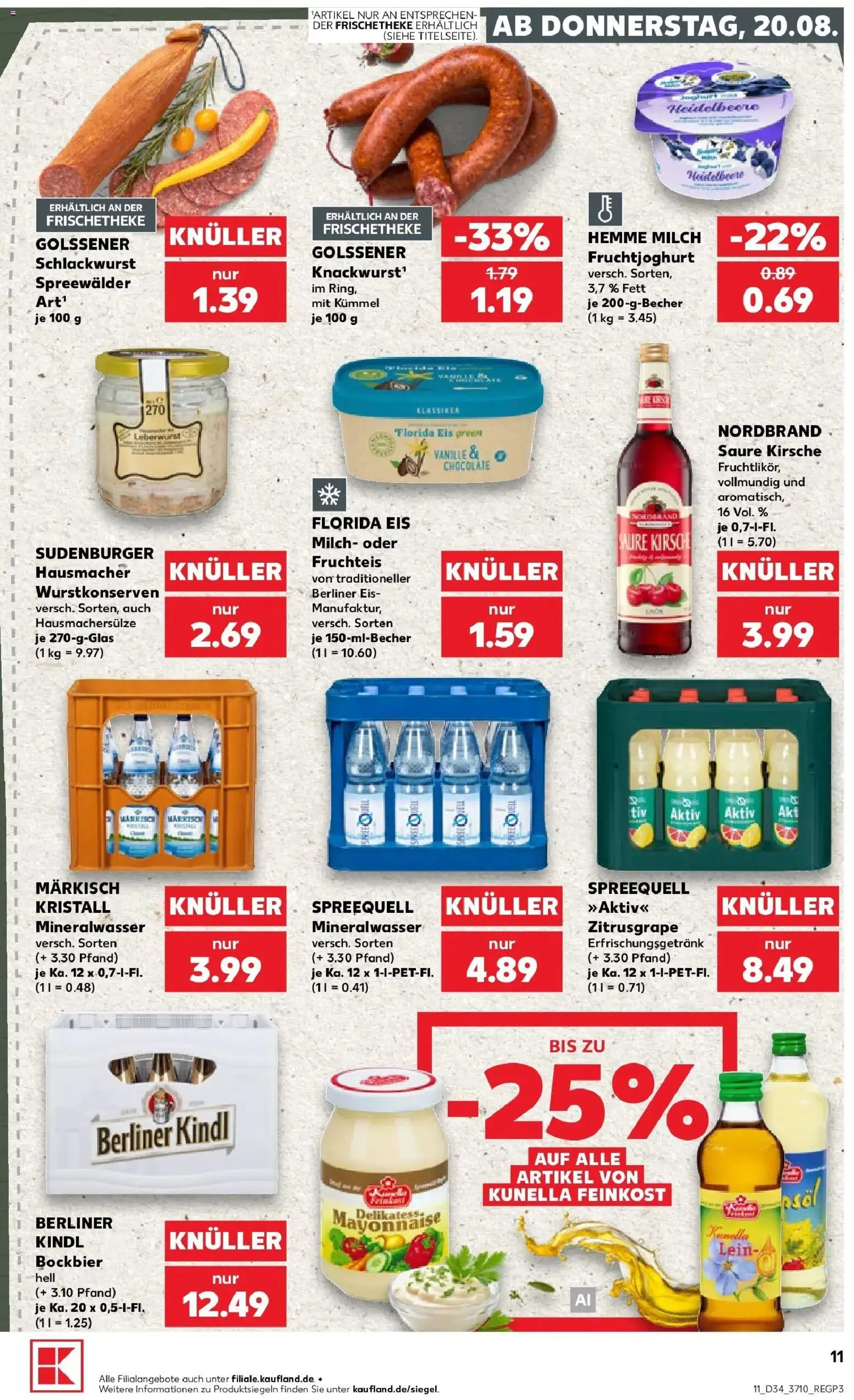 Prospekt Kaufland ab 20.08.2026 » Angebote Online zum Blättern | Seite: 11 | Produkte: Fruchtjoghurt, Mineralwasser, Mayonnaise, Eis