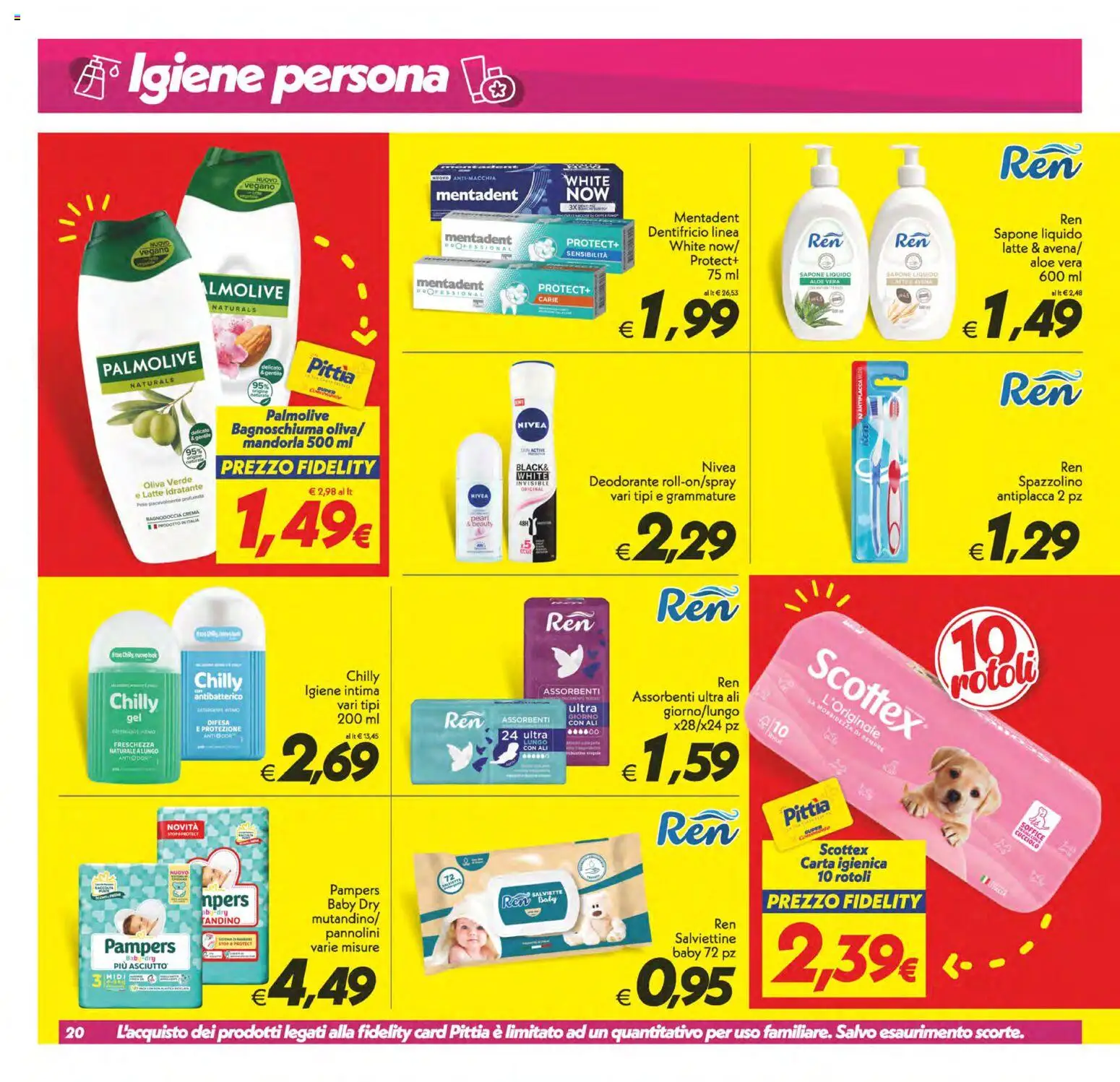Volantino SuperConveniente del 23/10/2026 | Pagina: 20 | Prodotti: Bagnoschiuma, Spazzolino, Latte idratante, Aloe vera