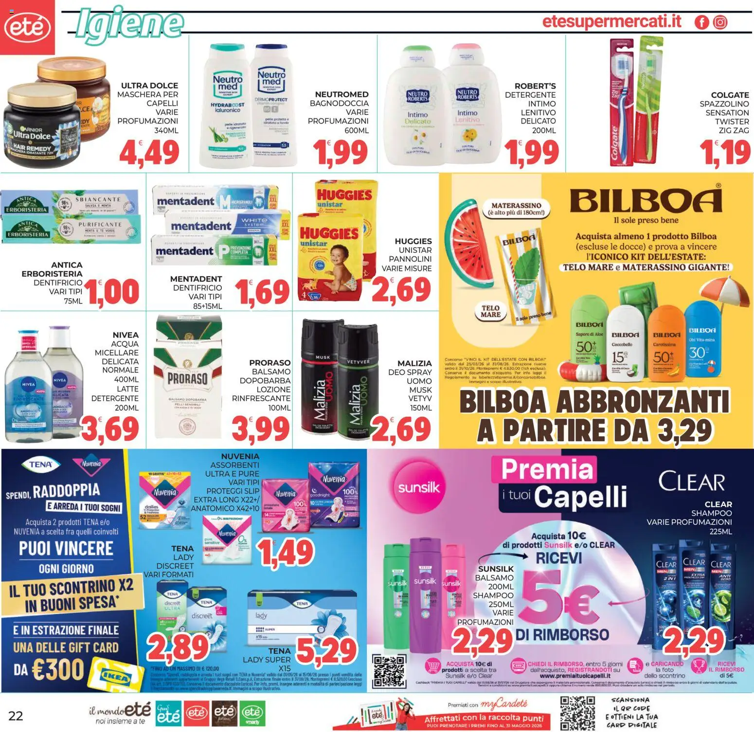 Volantino Eté del 12.05.2026 | Pagina: 22 | Prodotti: Shampoo, Pannolini, Slip, Latte