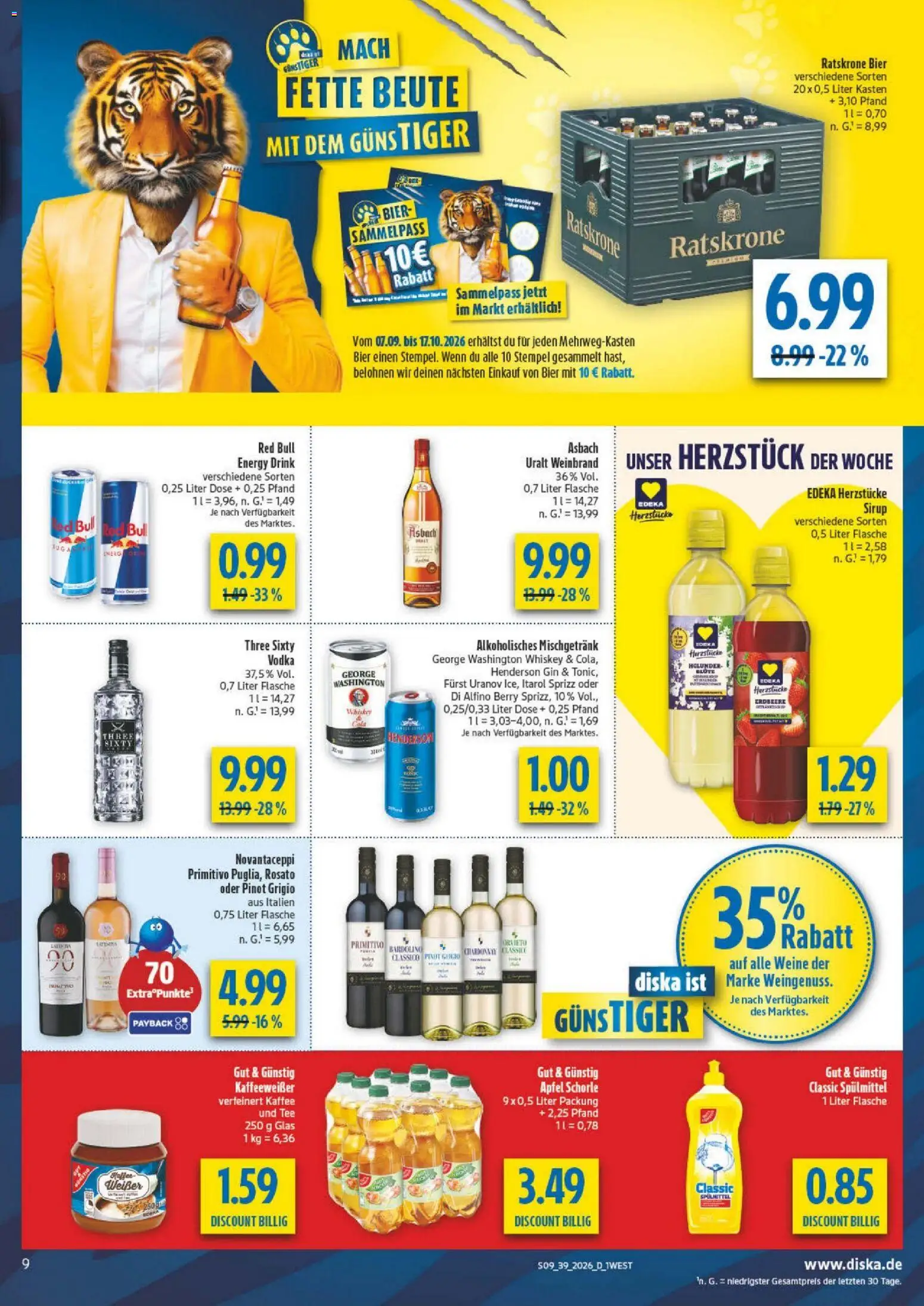 Diska Bayern – gültig ab 21.09.2026 | Seite: 13 | Produkte: Energy, Tee, Whiskey, Asbach