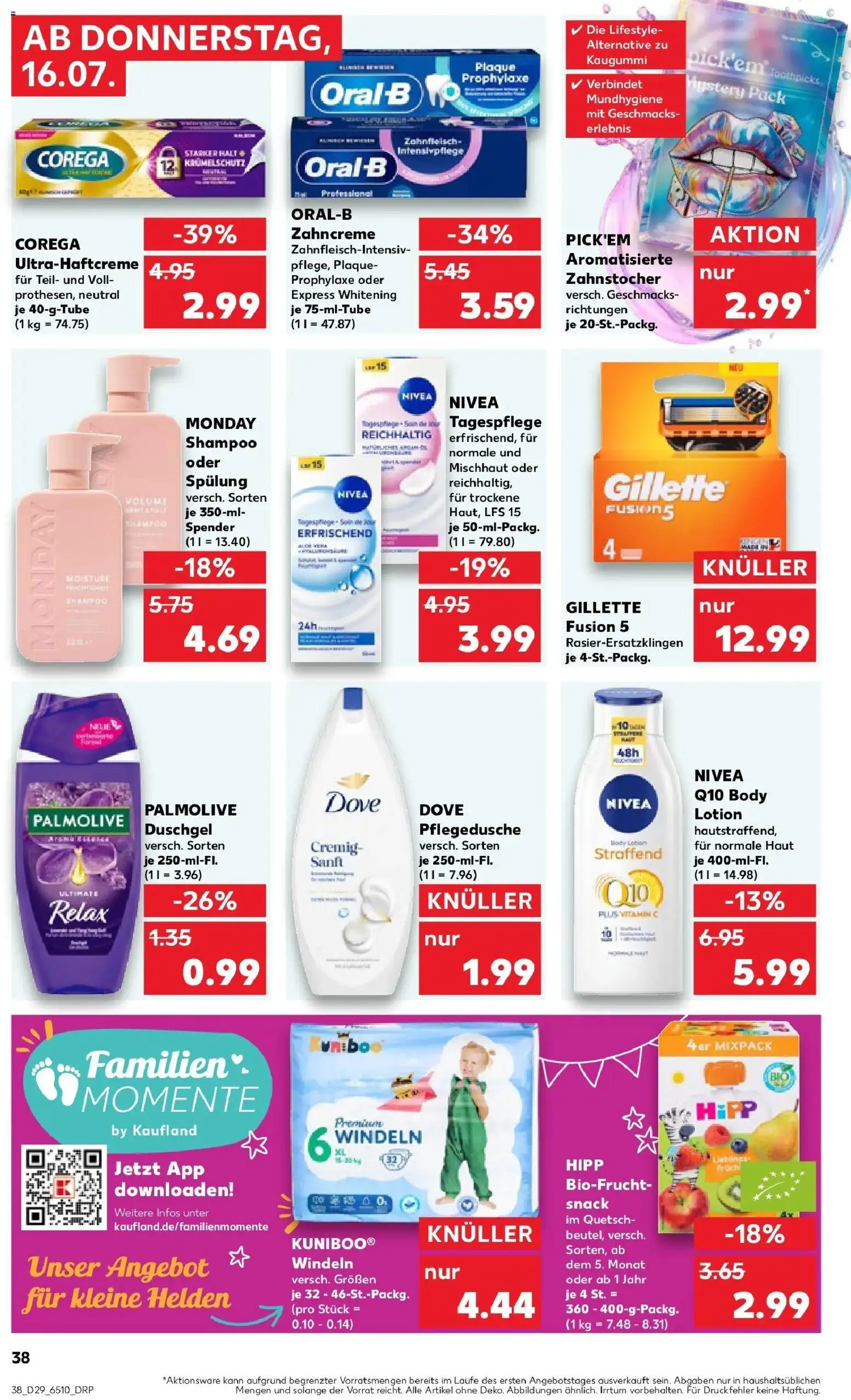 Kaufland Prospekt Kerpen – gültig ab 16.07.2026 | Seite: 38 | Produkte: Kaugummi, Shampoo, Spülung, Duschgel
