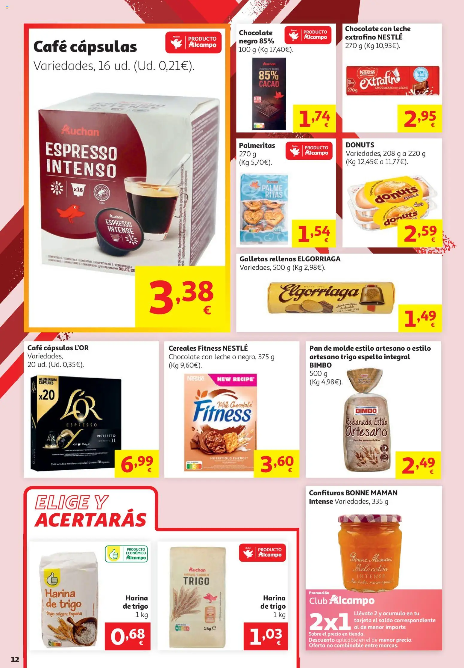 Alcampo folleto │ válido desde el 16.06.2026 | Página: 12 | Productos: Chocolate con leche, Cereales Fitness, Donuts, Φρυγανιές σικάλεως