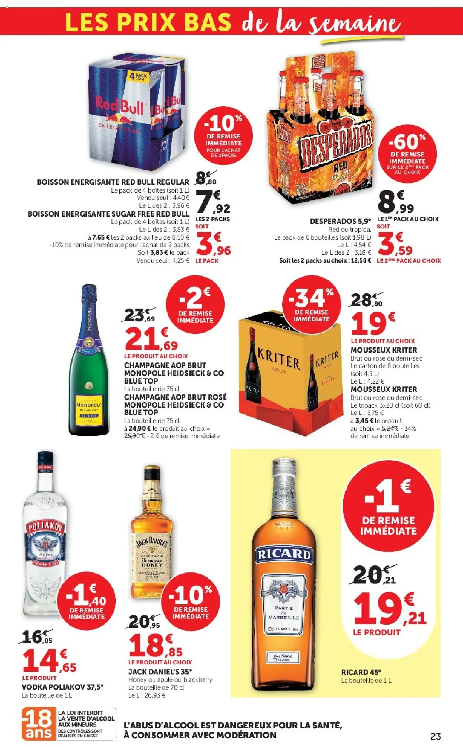 {H1} | Page: 23 | Produits: Vodka Poliakov, Red bull, Boisson énergisante, Jack Daniel's