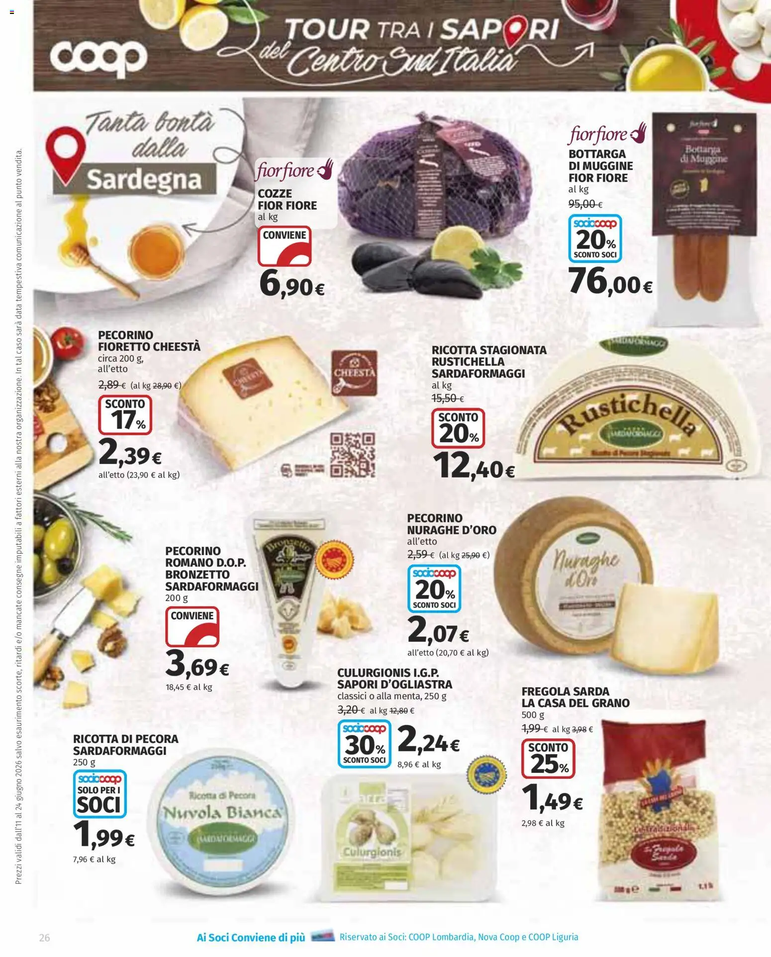 Volantino COOP del 11.06.2026 | Pagina: 26 | Prodotti: Cozze, Data, Ricotta, Pecorino