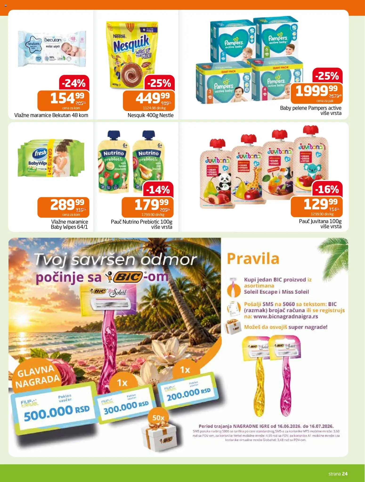 Gomex katalog - važi od 24.06.2026 | Strana: 24 | Proizvode: Pampers, Vlažne maramice, Nesquik, Pelene