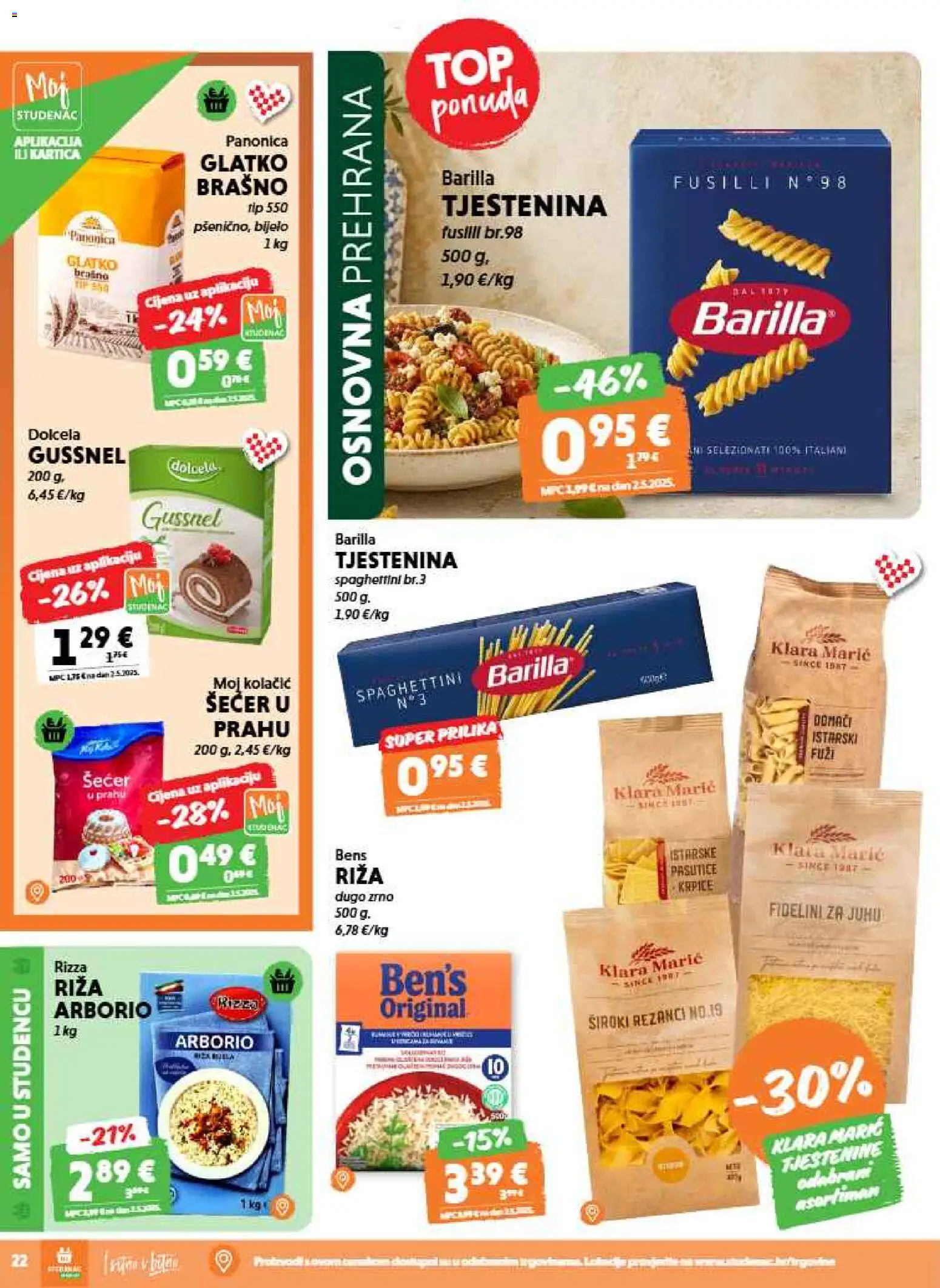 Studenac katalog | vrijedi od 09.09.2026 | Stranica: 22 | Proizvodi: Tjestenina, Šećer, Glatko brašno, Barilla