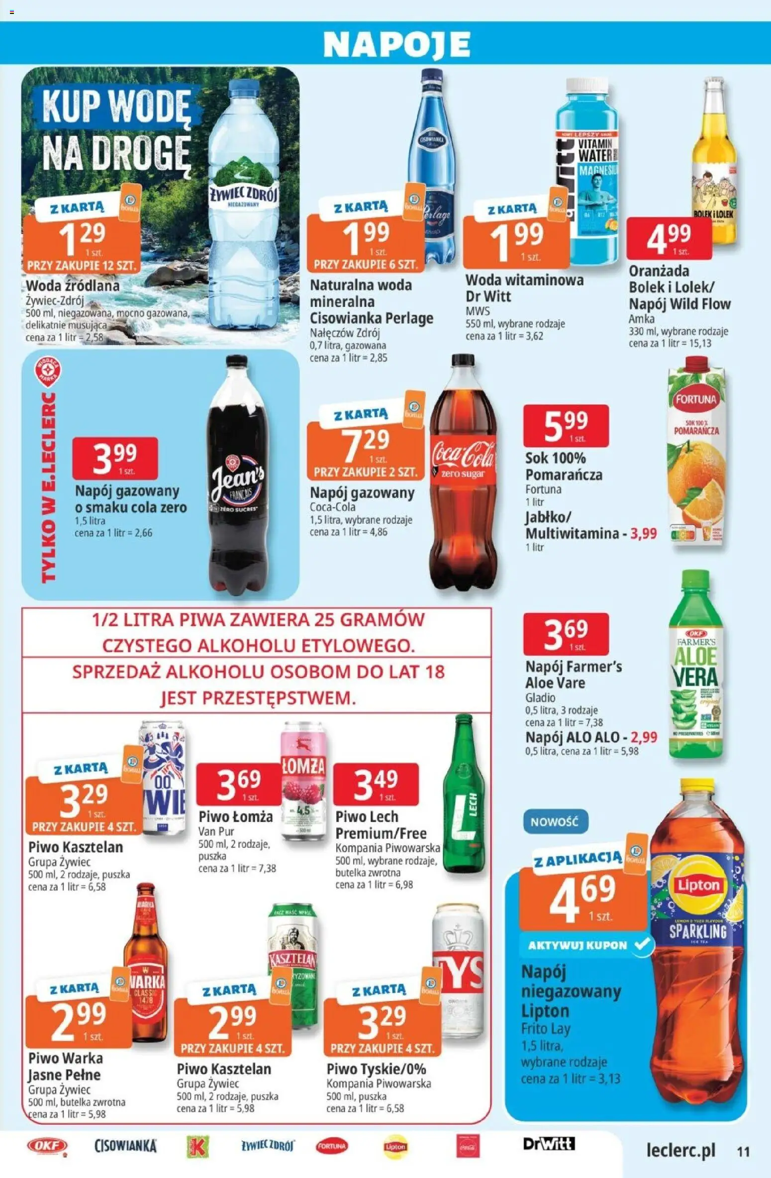 E.Leclerc gazetka od 25.08.2026 | Strona: 11 | Produkty: Cisowianka, Oranżada, Napoje, Sok