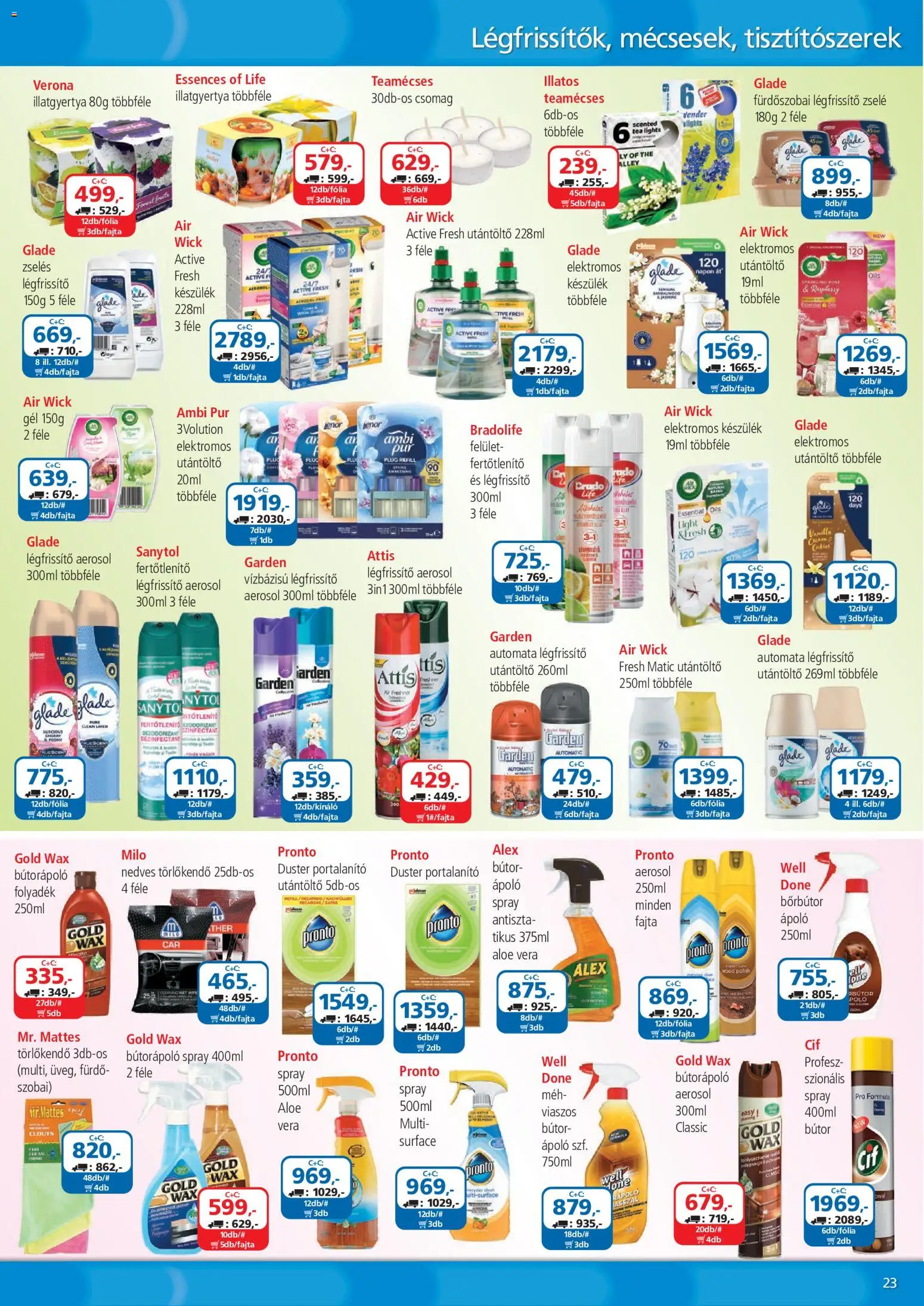 ÁRKLUB akciós ujság - amely érvényes a következő dátumtól: 01.06.2026 | Oldal: 23 | Termékek: Légfrissítő, Aloe vera, Nedves törlőkendő, Illatgyertya