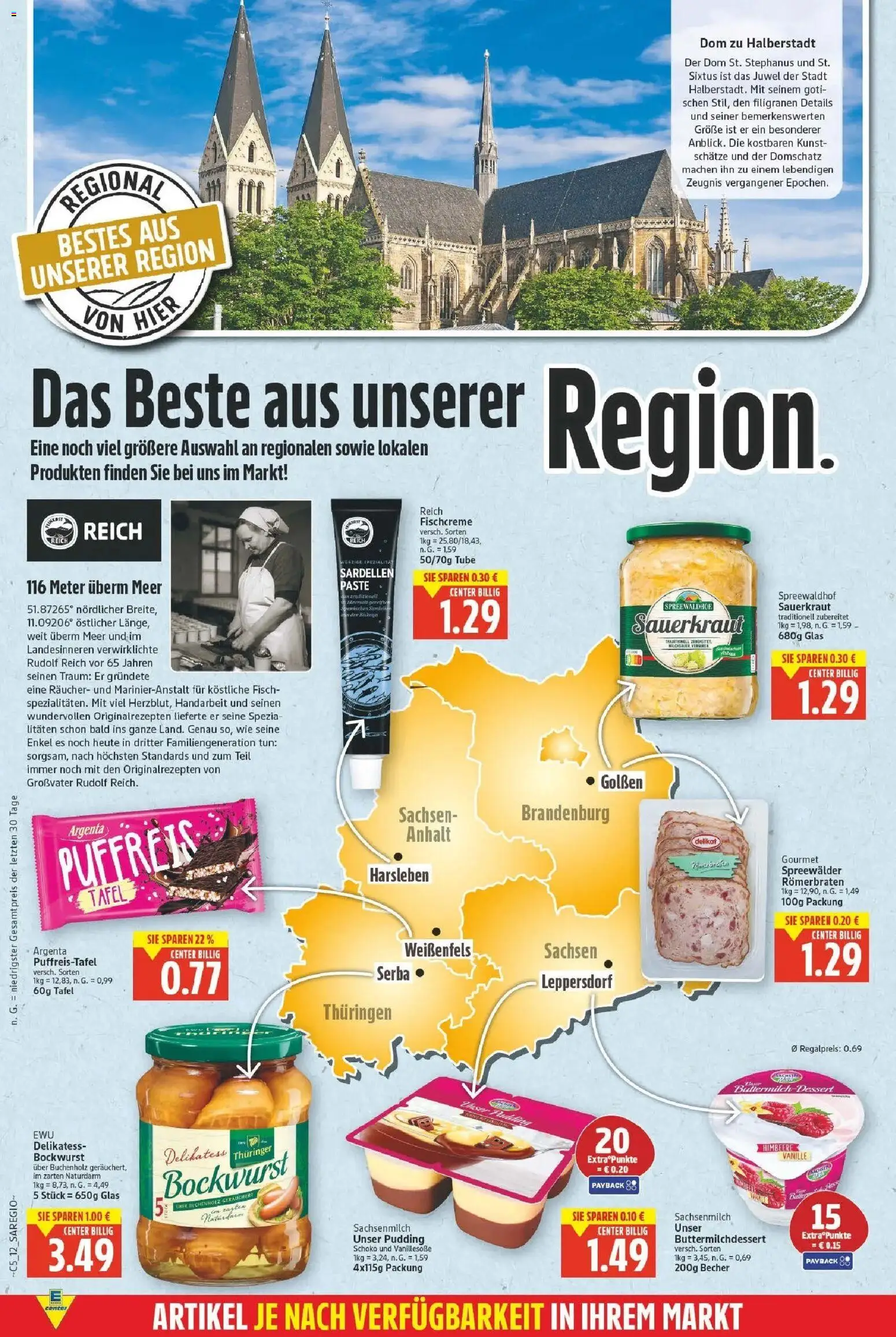 E center - Wochenangebote – gültig ab 10.05.2026 | Seite: 12 | Produkte: Bockwurst, Pudding, Fisch, Himbeere