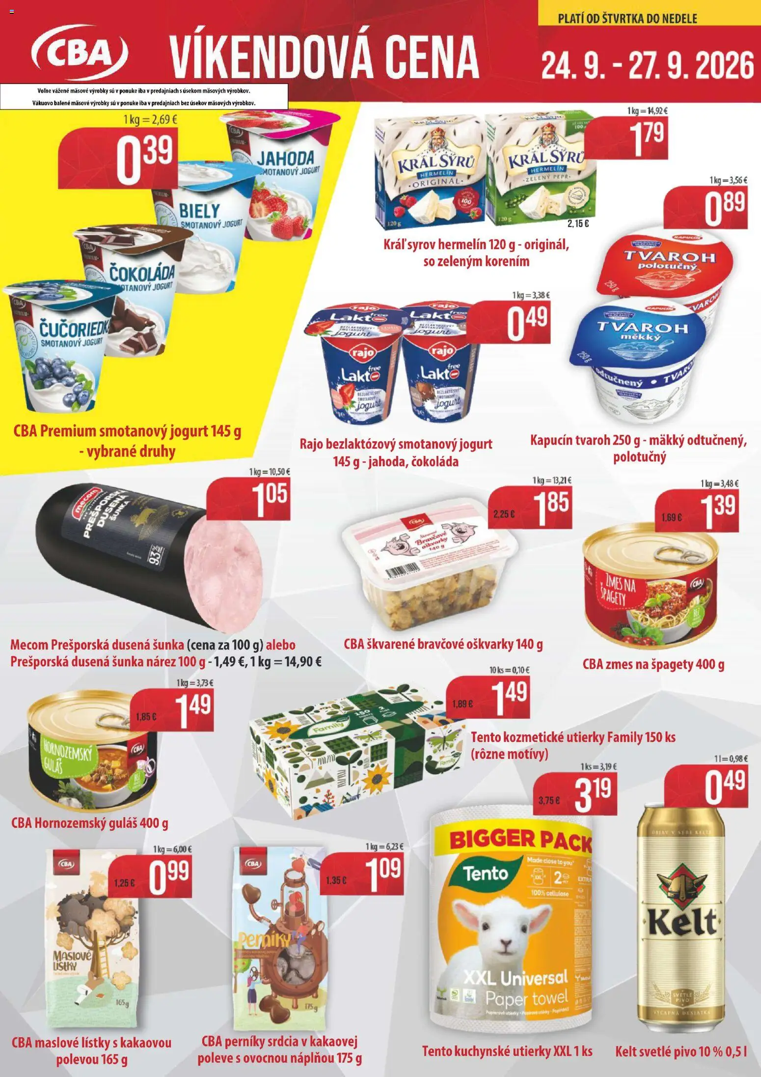 Nové Nitrazdroj akcie – leták je platný od 24.09.2026 | Strana: 1 | Produkty: Kelt, Kuchynské utierky, Smotanový jogurt, Utierky