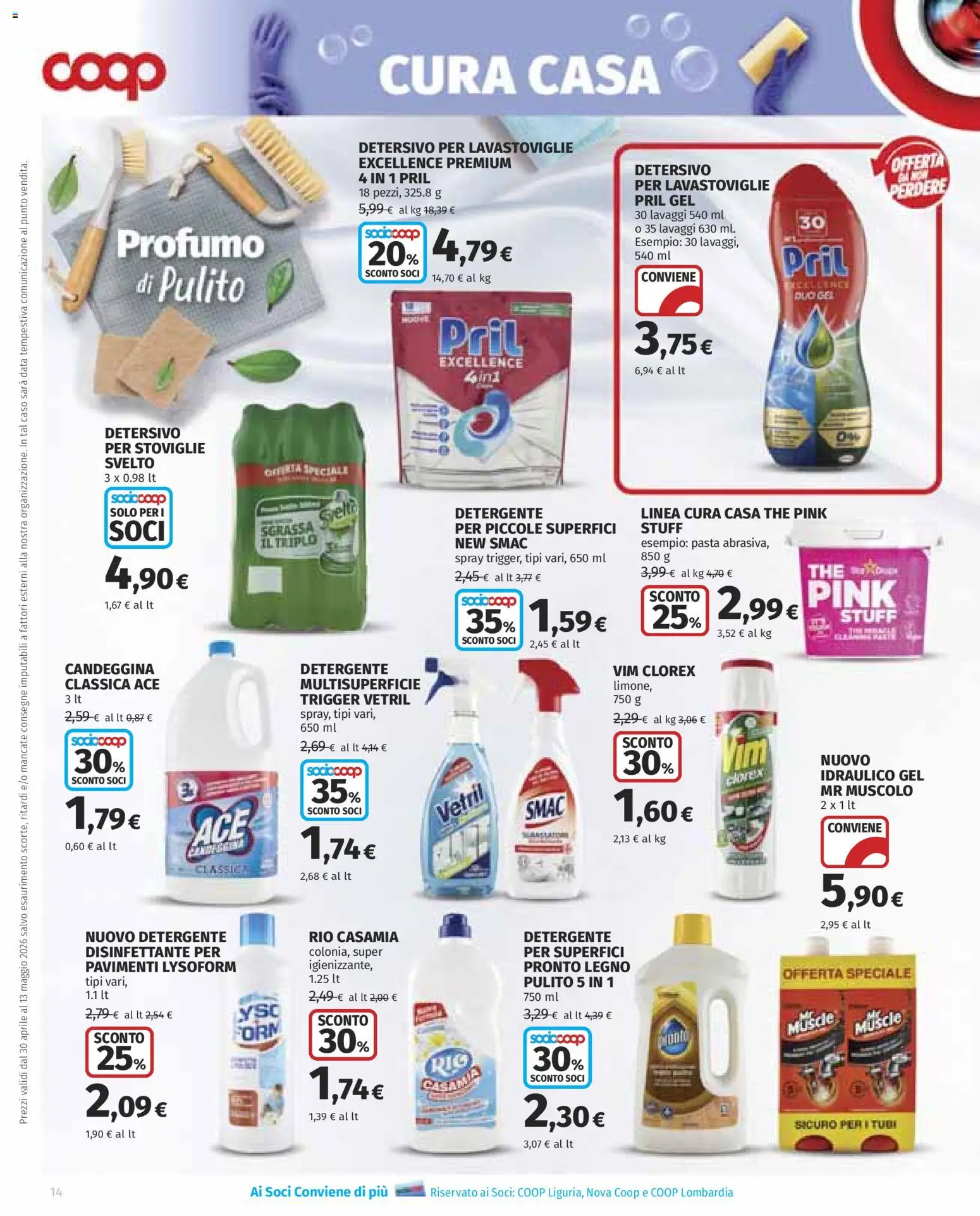 Volantino COOP del 30.04.2026 | Pagina: 14 | Prodotti: Detersivo per lavastoviglie, Pasta, The, Profumo