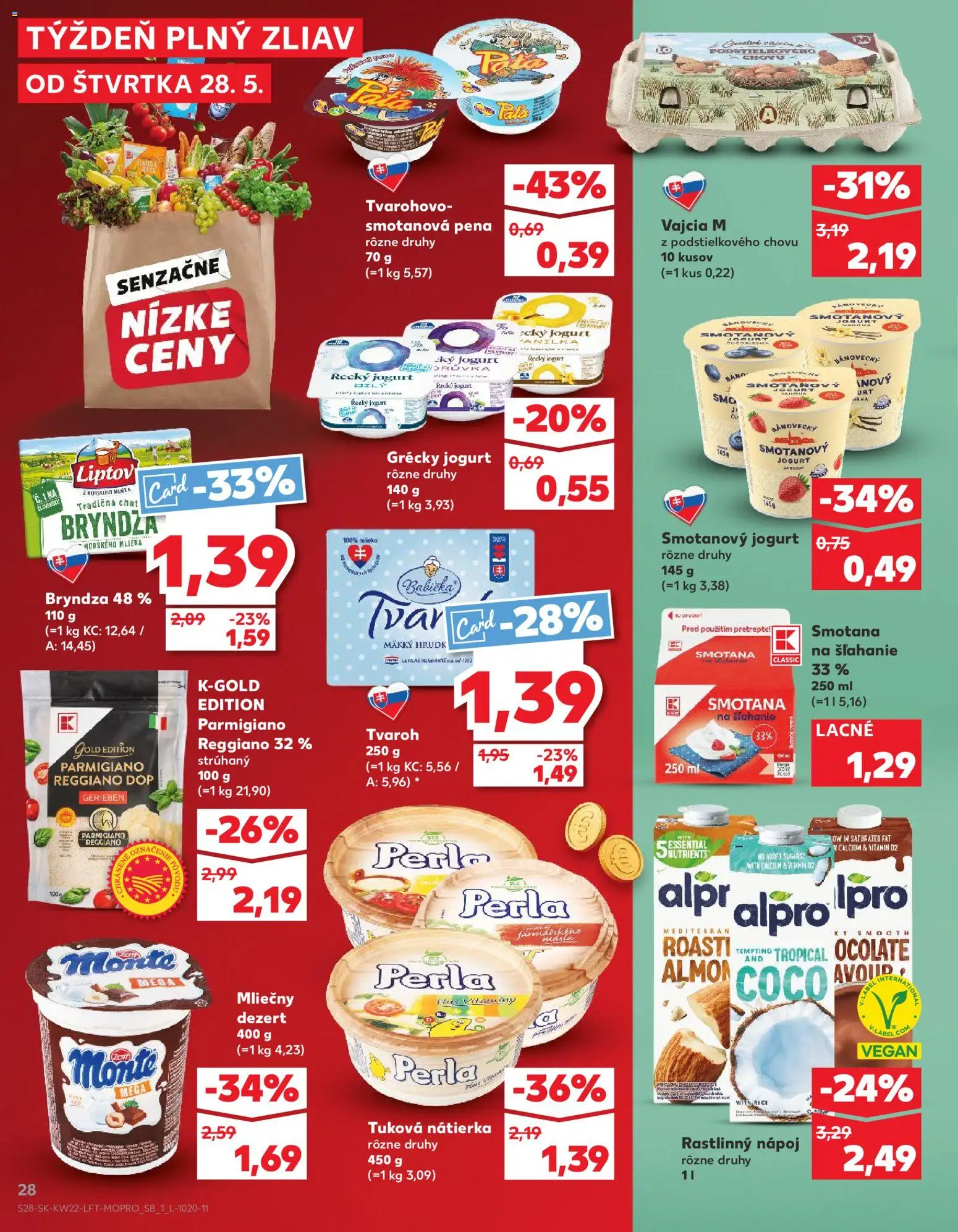 Nové Kaufland akcie – leták je platný od 28.05.2026 | Strana: 28 | Produkty: Vajcia M, Smotana, Alpro, Smotana na šľahanie
