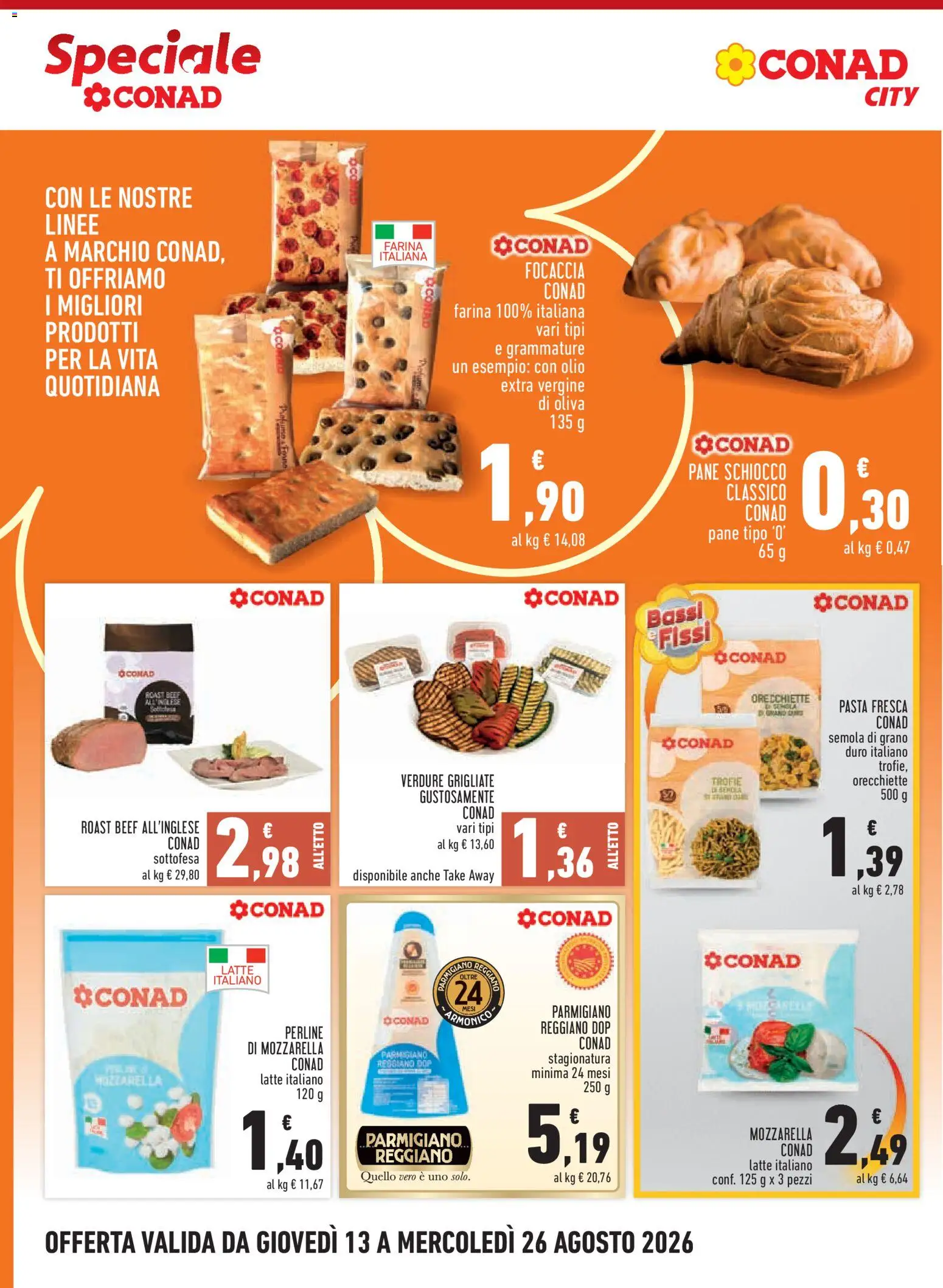 Volantino Conad del 13/08/2026 | Pagina: 4 | Prodotti: Verdure, Mozzarella, Semola, Orecchiette