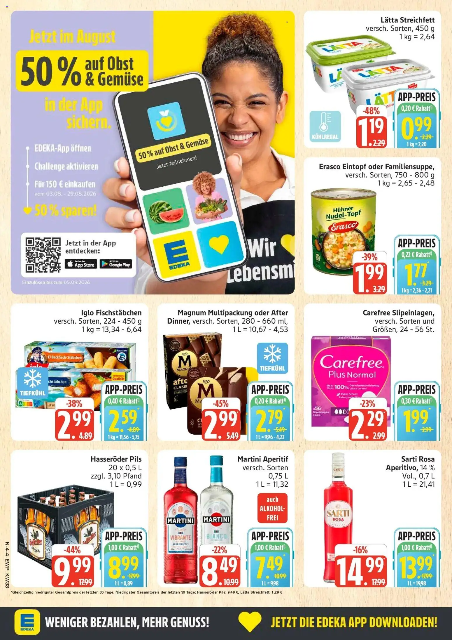 Edeka Prospekt Rostock (ab 10.08.2026) » Angebote Online | Seite: 4 | Produkte: Martini, Gemüse, Alkohol, Lätta
