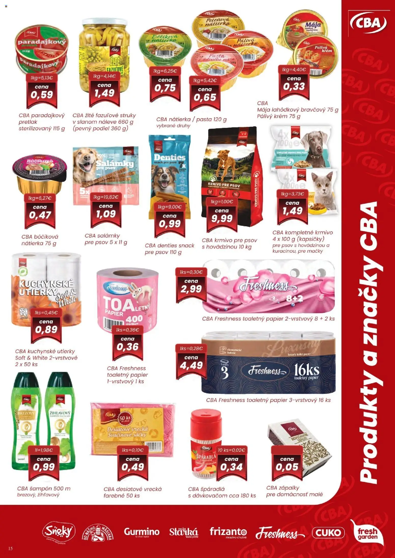 Nové CBA Komfos akcie – leták je platný od 04.06.2026 | Strana: 15 | Produkty: Šampón, Toaletný papier, Krém