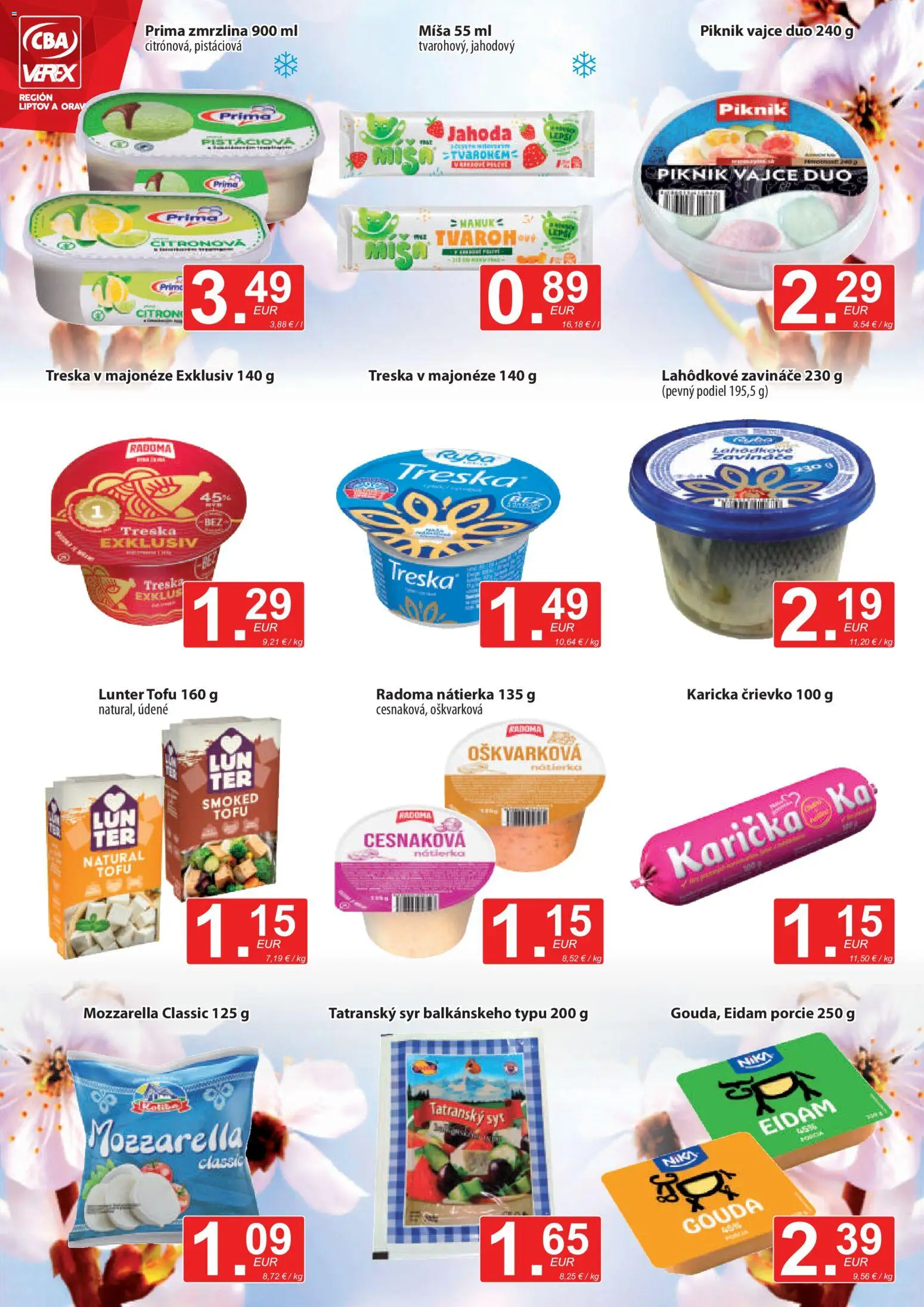 Nové CBA Verex akcie – leták je platný od 16.04.2026 | Strana: 4 | Produkty: Eidam, Mozzarella, Tofu, Zmrzlina