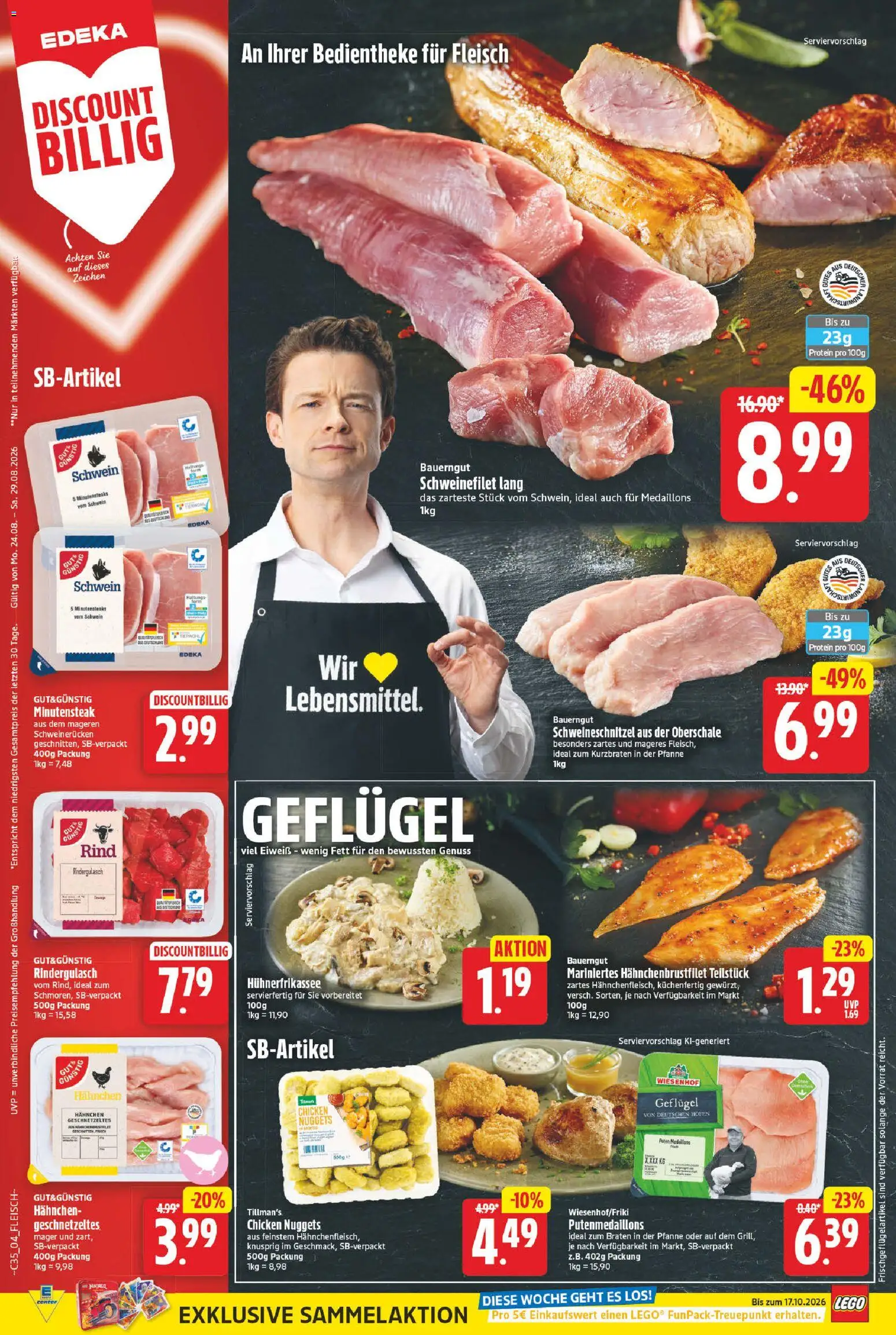 E center Prospekt – gültig ab 24.08.2026 | Seite: 6 | Produkte: Hahnchen, Bauerngut, Schweinerucken, Fleisch