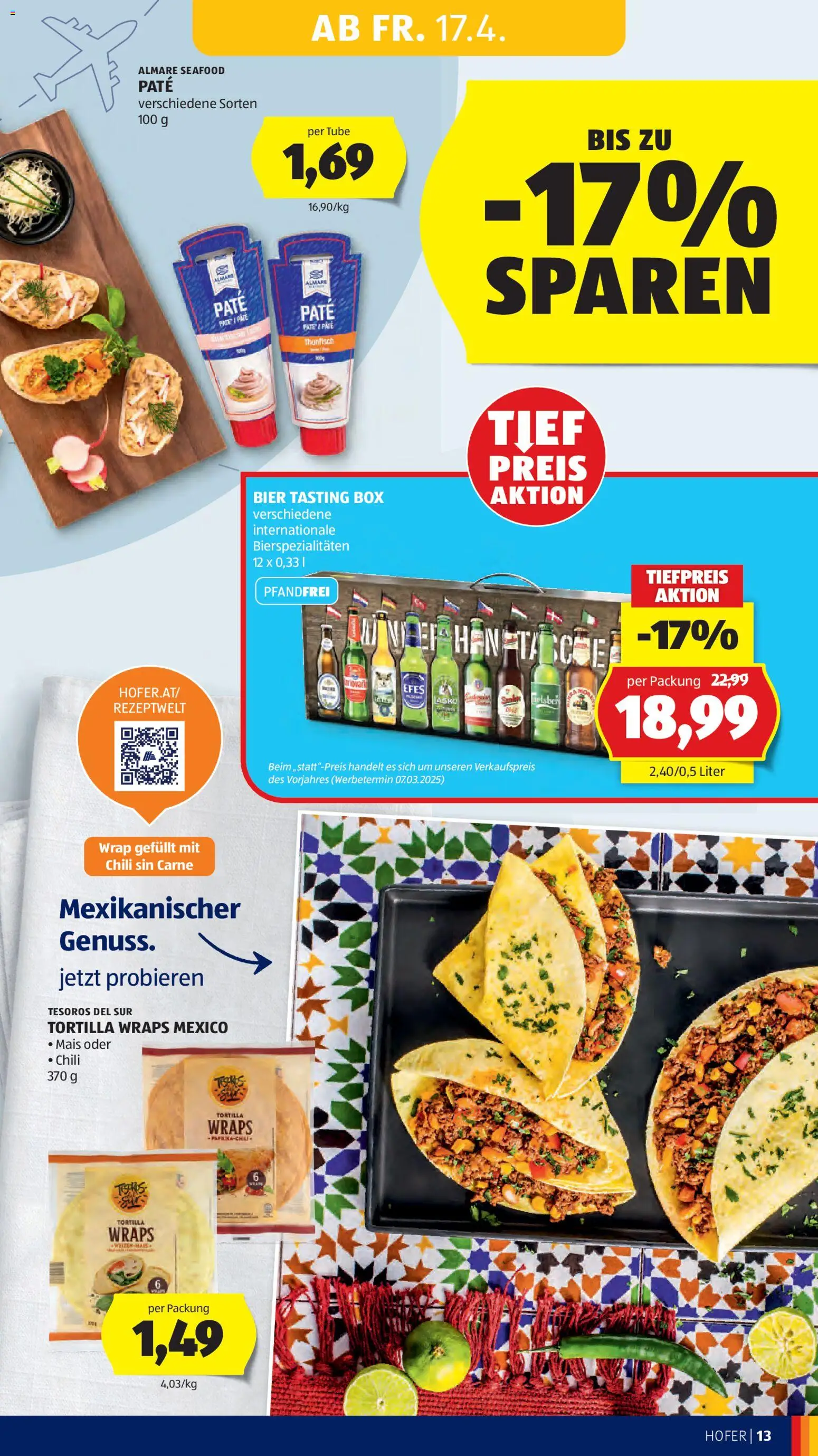 Hofer AT akciós ujság - amely érvényes a következő dátumtól: 17.04.2026 | Oldal: 15 | Termékek: Chili, Tortilla
