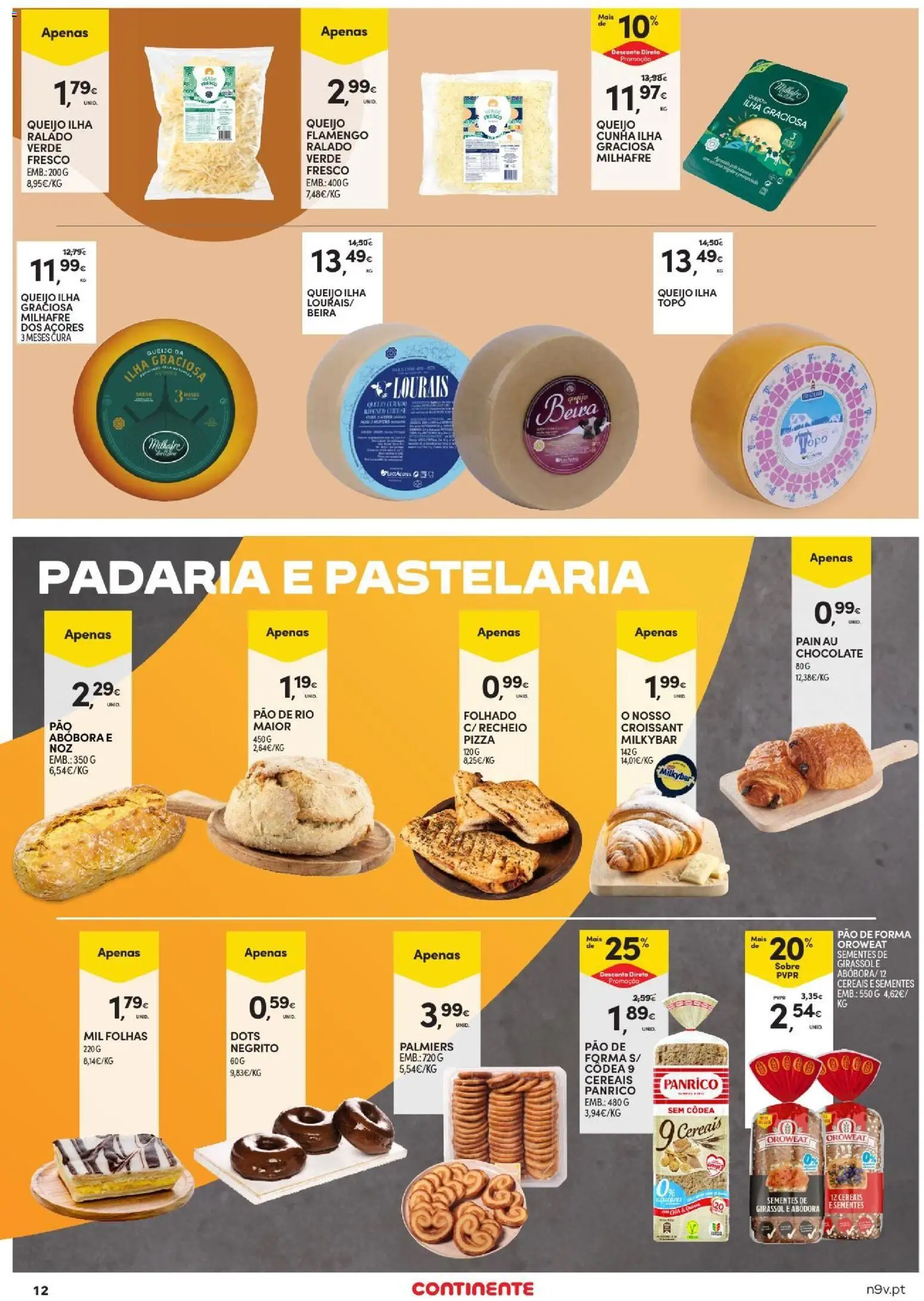 Continente Toda a gente poupa em tudo │ válido de 29/10/2026 | Página: 12 | Produtos: Queijo ralado, Croissant, Pizza, Abóbora
