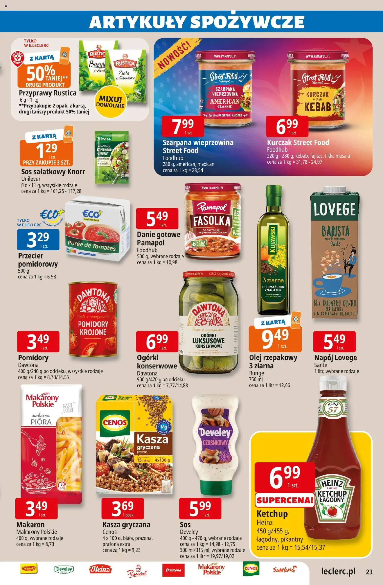 E.Leclerc gazetka - Elbląg od 12.05.2026 | Strona: 23 | Produkty: Olej rzepakowy, Wieprzowina, Makarony, Sos