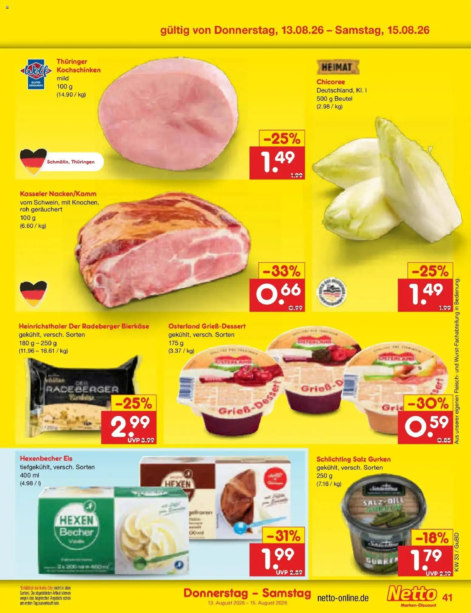 Netto Marken-Discount Prospekt Augustusburg (ab 10.08.2026) » Angebote | Seite: 57 | Produkte: Salz, Fleisch, Gurken, Eis