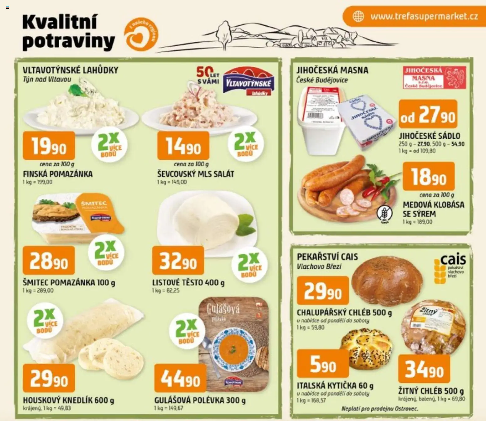 Trefa leták - Kvalitní potraviny z našeho regionu od 08.07.2026 | Strana: 1 | Produkty: Chléb, Salát, Žitný chléb, Potraviny