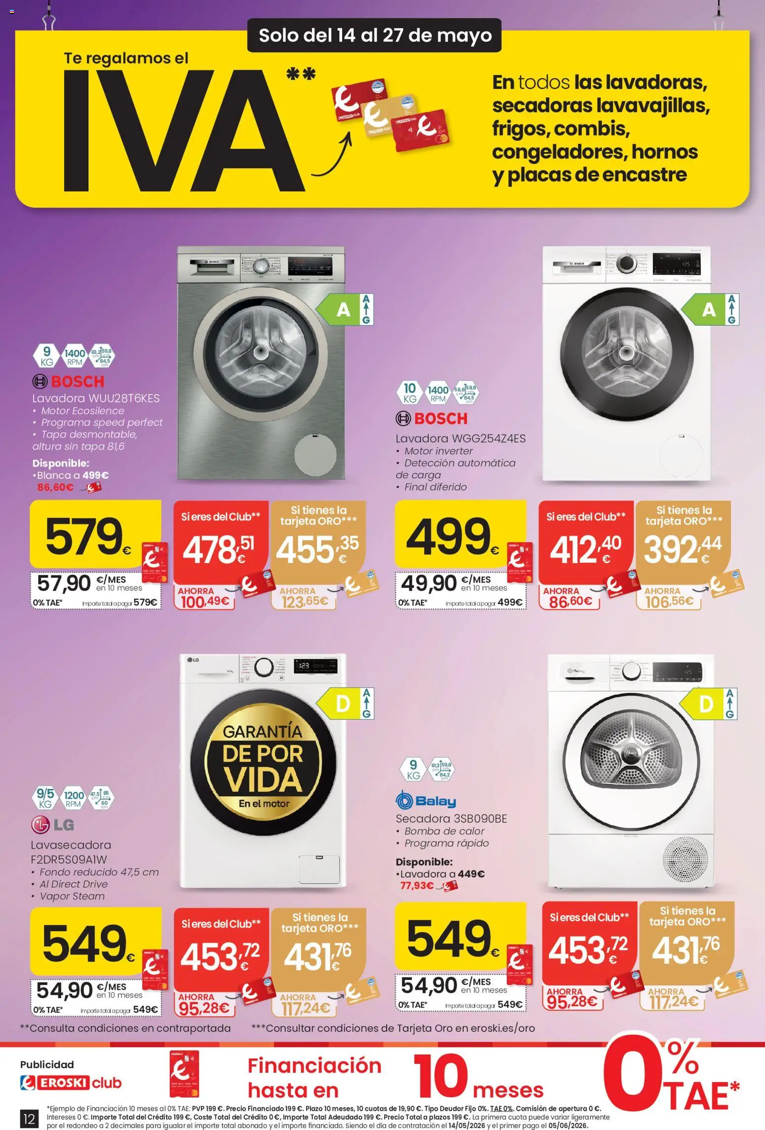 Eroski Te regalamos el IVA │ válido desde el 14.05.2026 | Página: 12 | Productos: Té, Lavadora, Secadora