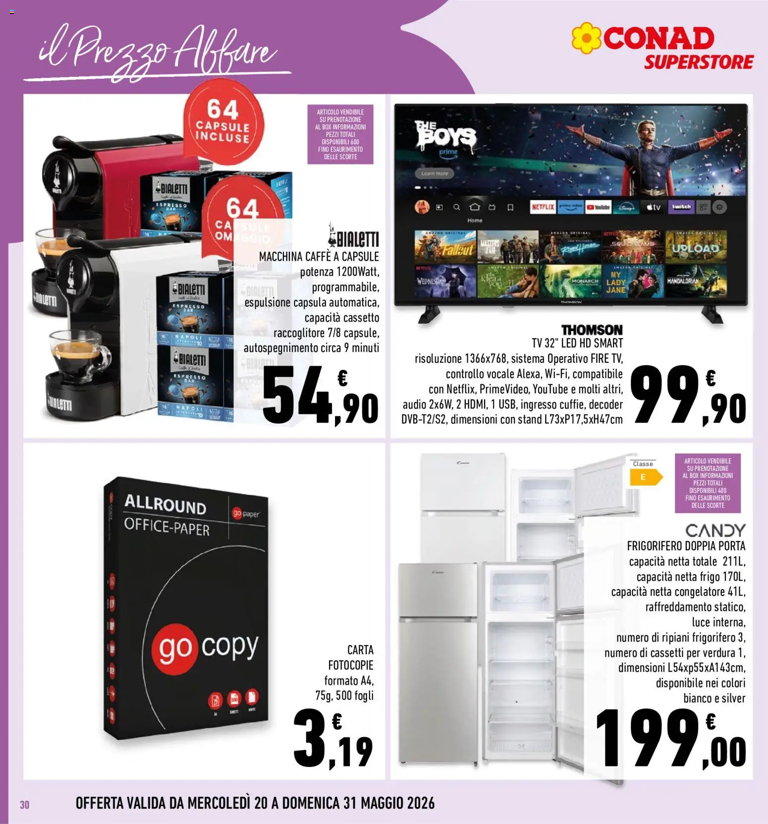 Volantino Conad del 20.05.2026 | Pagina: 30 | Prodotti: Caffè, smart TV, Decoder, TV