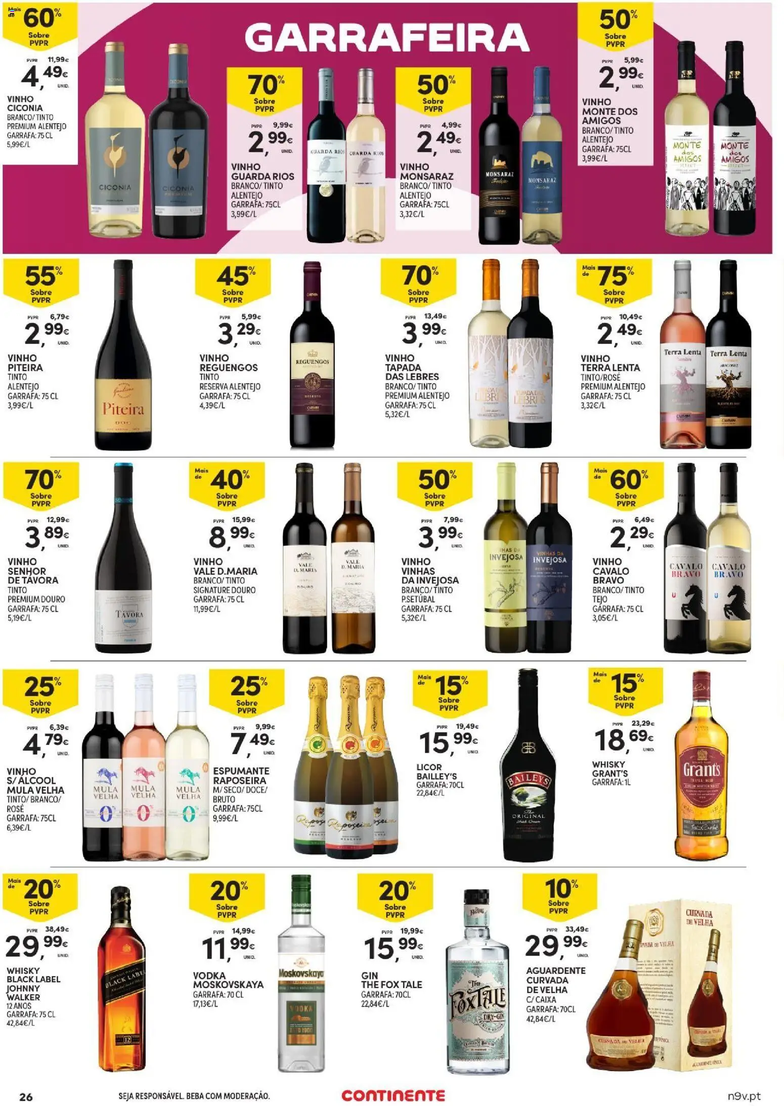 Continente Toda a gente poupa em tudo │ válido de 29/10/2026 | Página: 26 | Produtos: Licor, Caixa, Vinho, Vodka